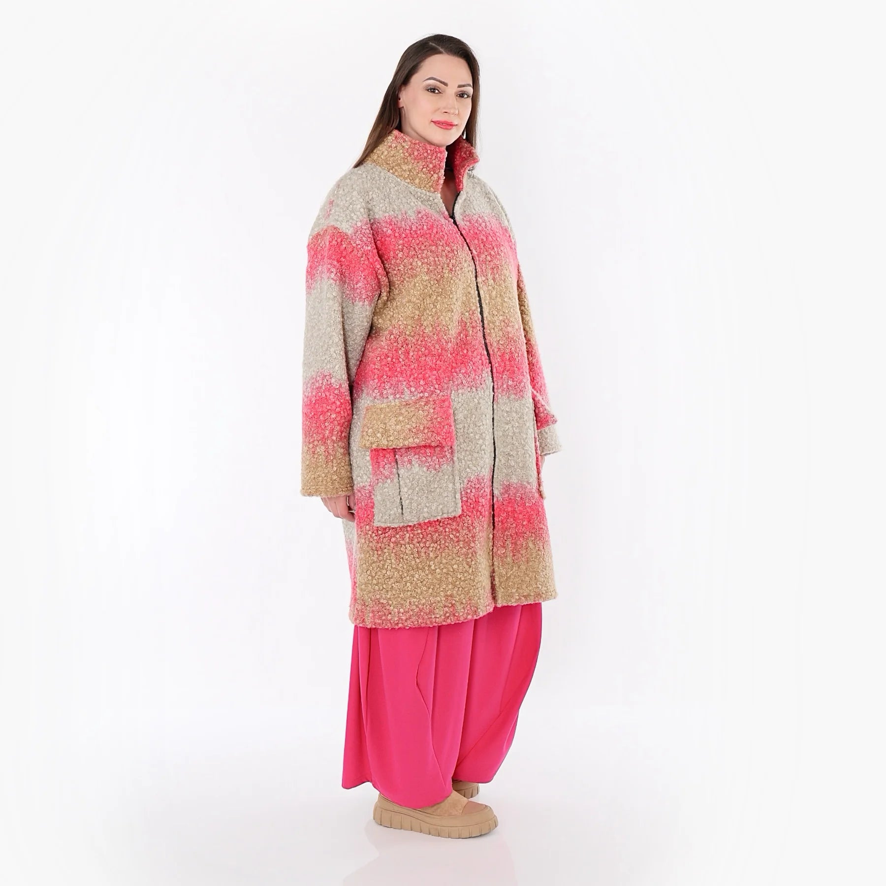  AKH Fashion Mantel in gerader Form, aus Polyester, 1543.06656, Sand/Fuchsia, TwoTone