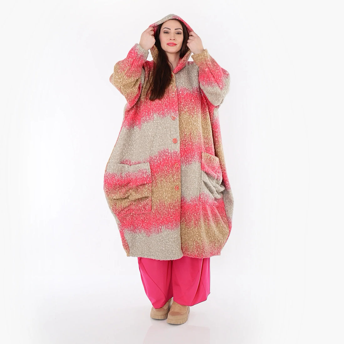  Ballonmantel von AKH Fashion aus Polyester, 1543.07152, Sand/Fuchsia, TwoTone, Schick