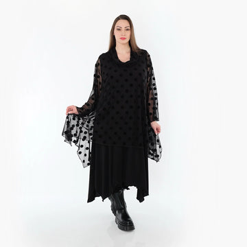  A-Form Bigshirt von AKH Fashion aus Polyester, 1544.03371, Schwarz, Punkte, Ausgefallen