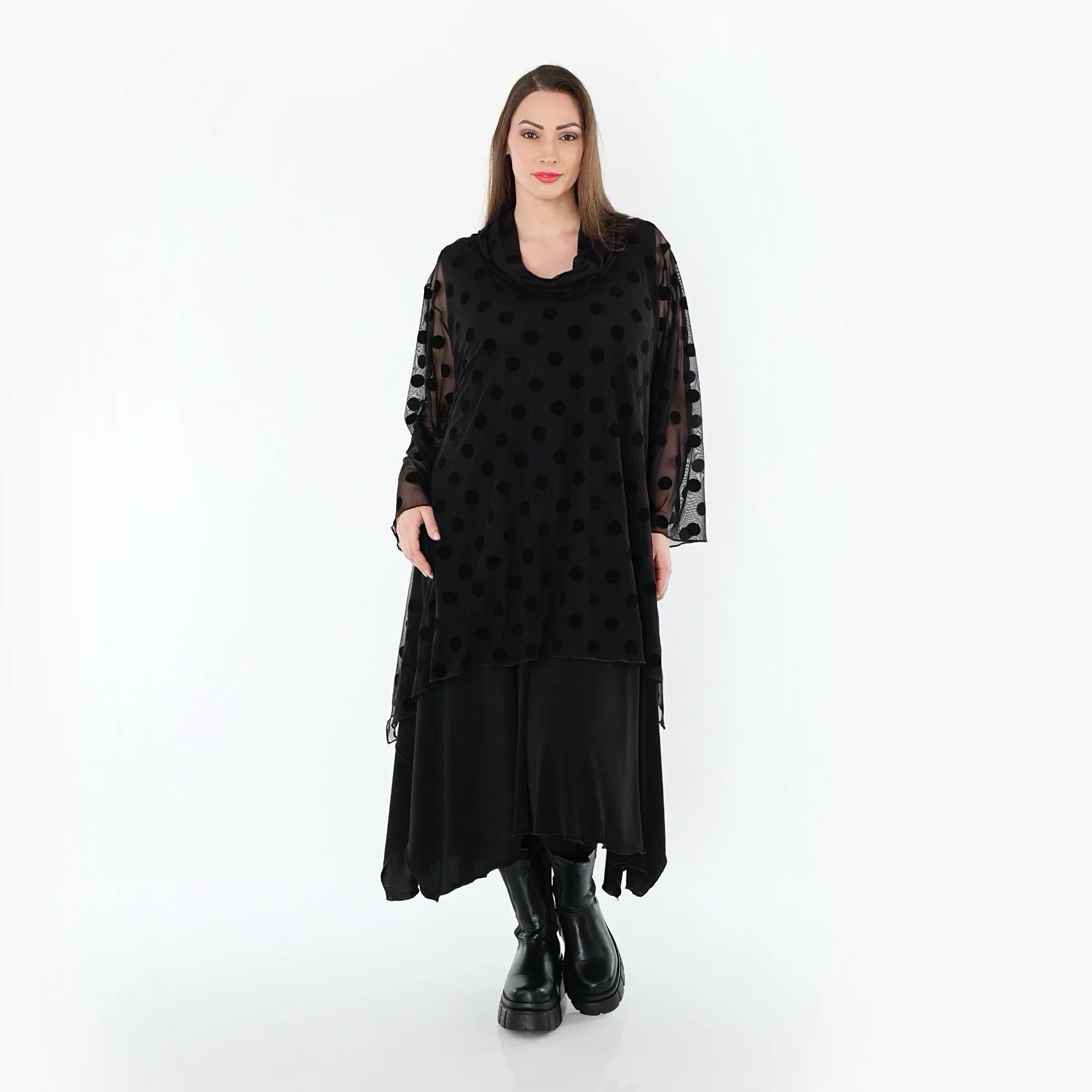  A-Form Bigshirt von AKH Fashion aus Polyester, 1544.03371, Schwarz, Punkte, Ausgefallen
