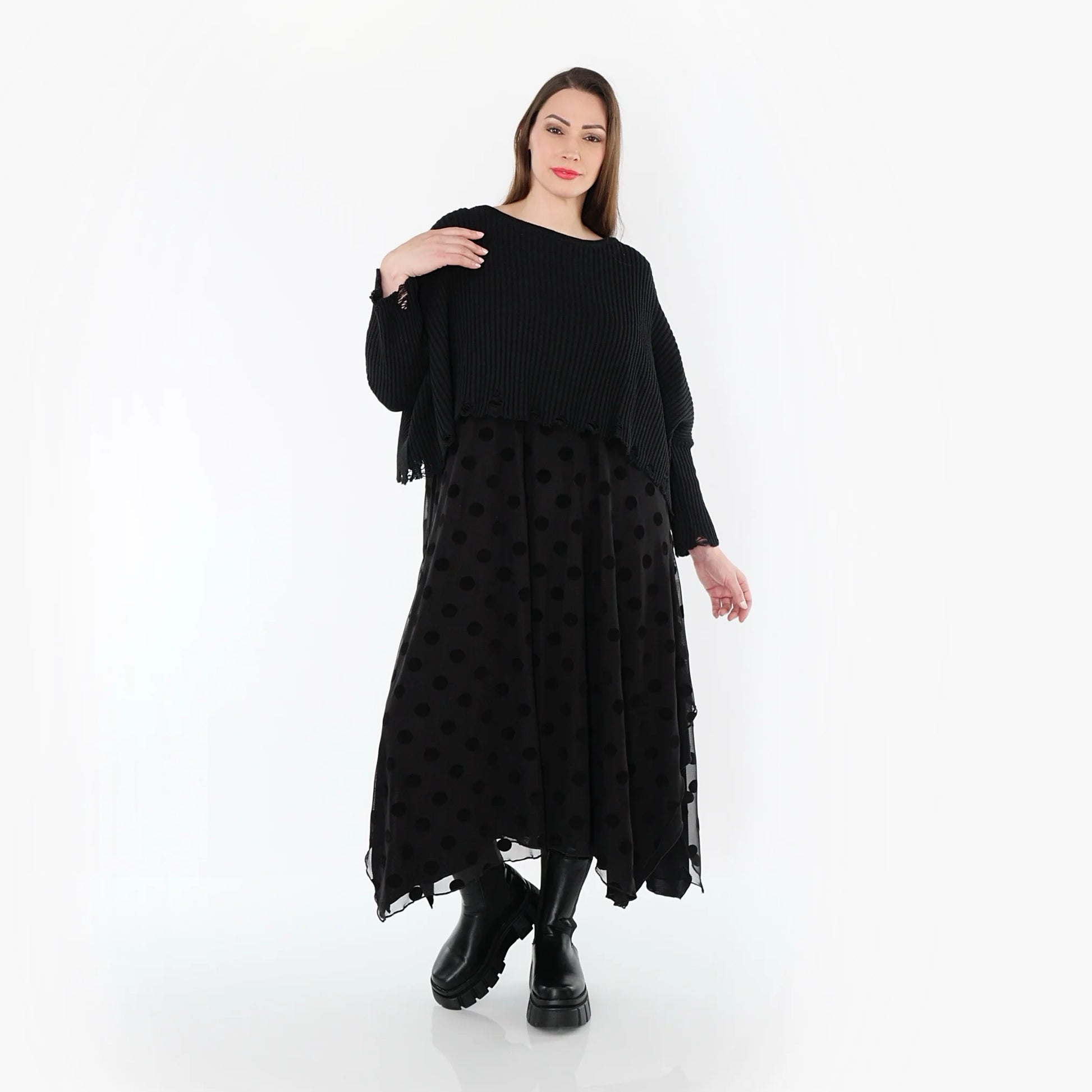  A-Form Tunika von AKH Fashion aus Polyester, 1544.05927, Schwarz, Punkte, Ausgefallen
