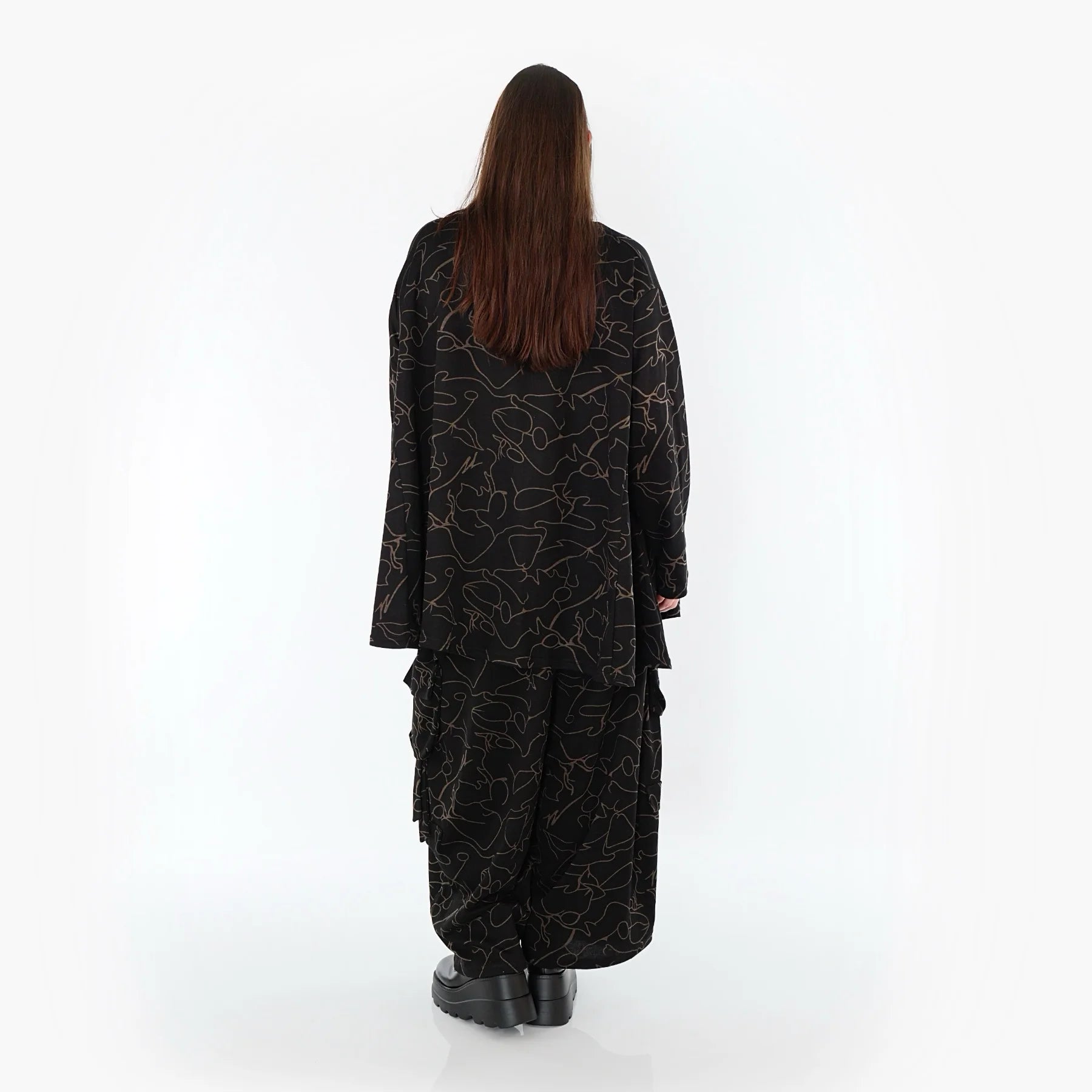  A-Form Bigshirt von AKH Fashion aus Viskose, 1545.00593, Schwarz/Braun, Kringel, Ausgefallen