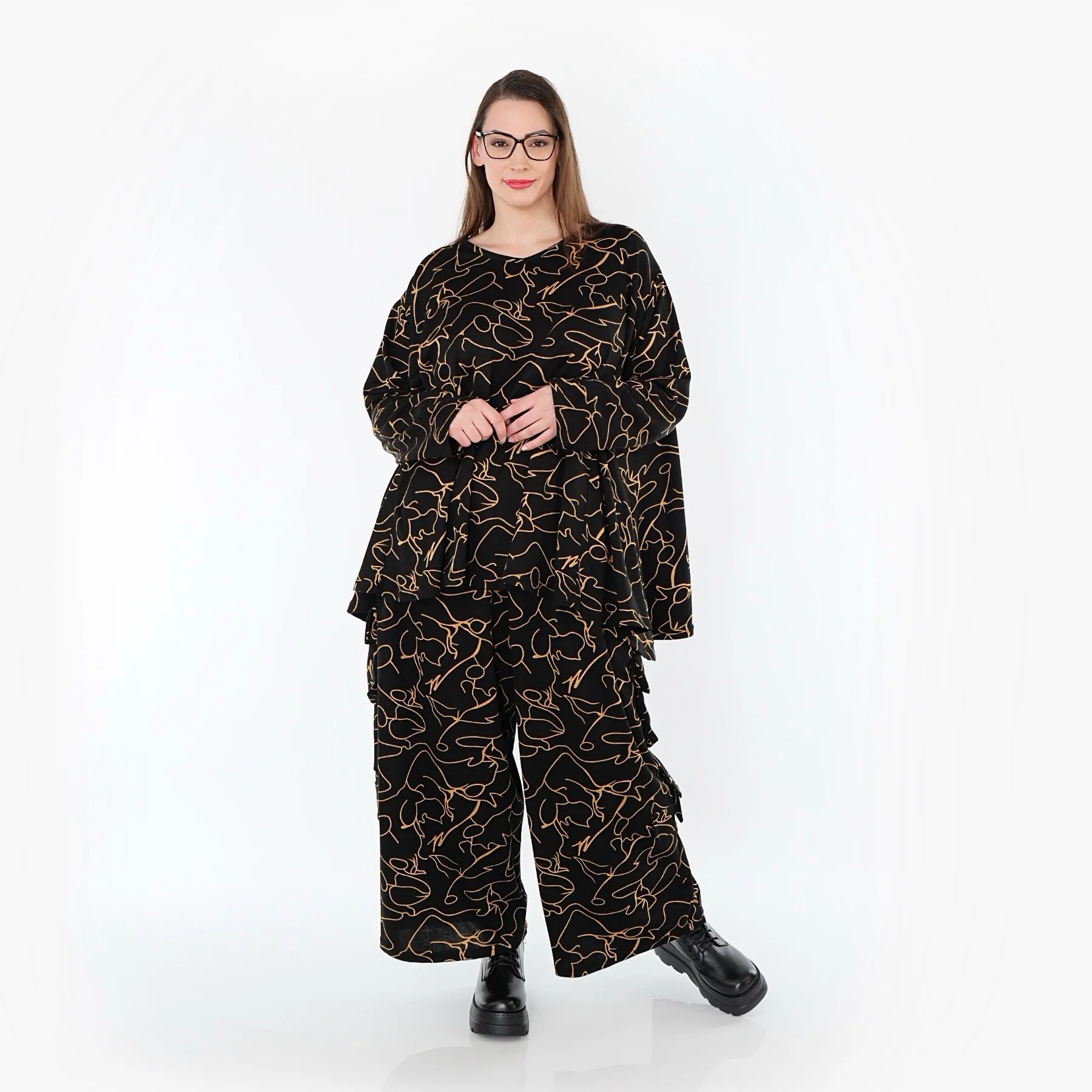  A-Form Bigshirt von AKH Fashion aus Viskose, 1545.00593, Schwarz/Orange, Kringel, Schick