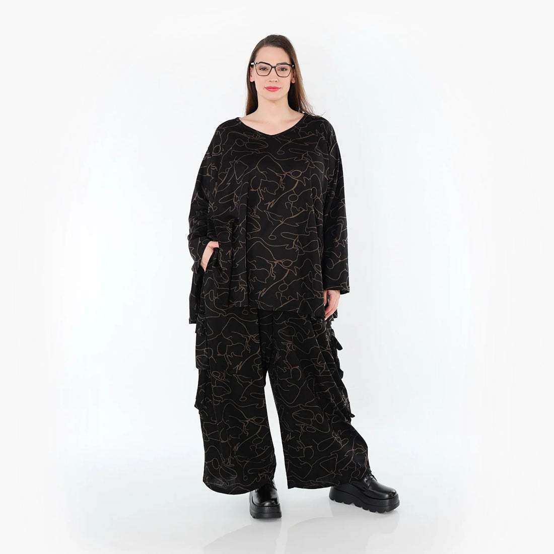  Ballonhose von AKH Fashion aus Viskose, 1545.07125, Schwarz/Braun, Kringel, Ausgefallen