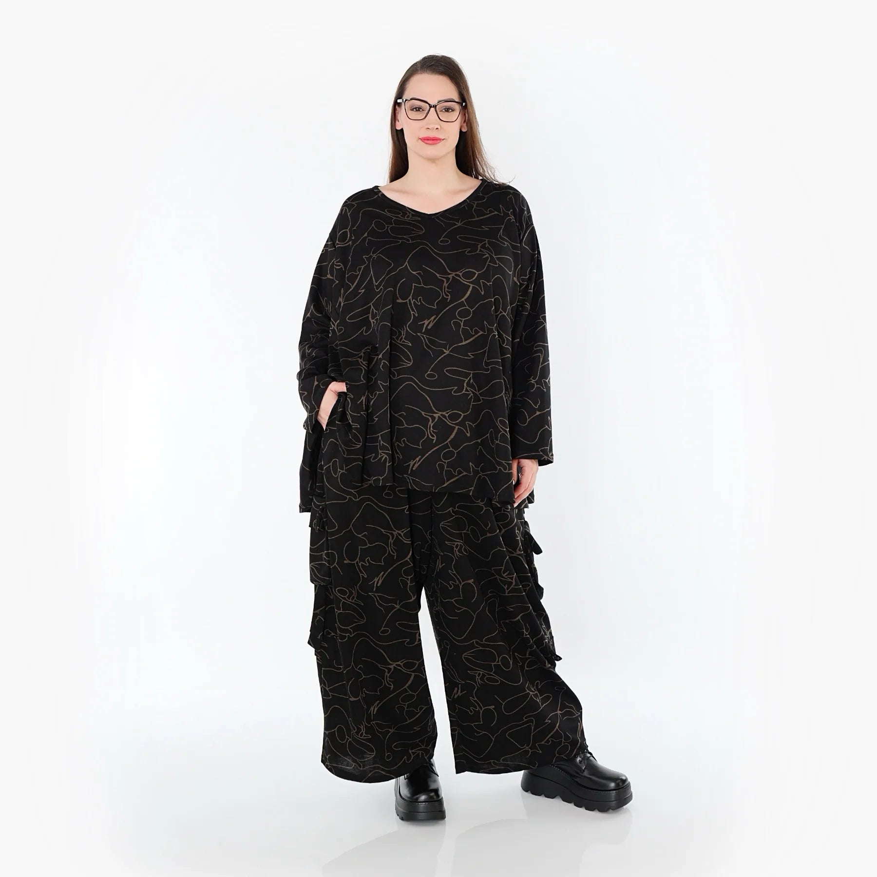  Ballonhose von AKH Fashion aus Viskose, 1545.07125, Schwarz/Braun, Kringel, Ausgefallen