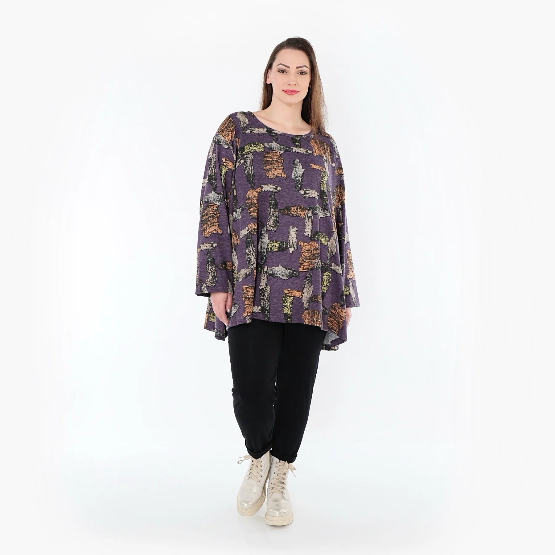  A-Form Bigshirt von AKH Fashion aus Materialmix, 1548.00593, Violett/Multi, Abstrakt, Schick