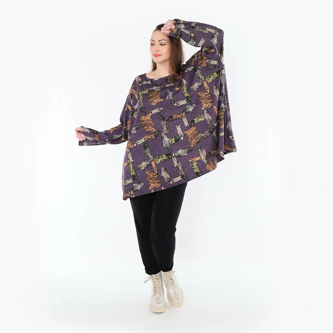  A-Form Bigshirt von AKH Fashion aus Materialmix, 1548.00593, Violett/Multi, Abstrakt, Schick