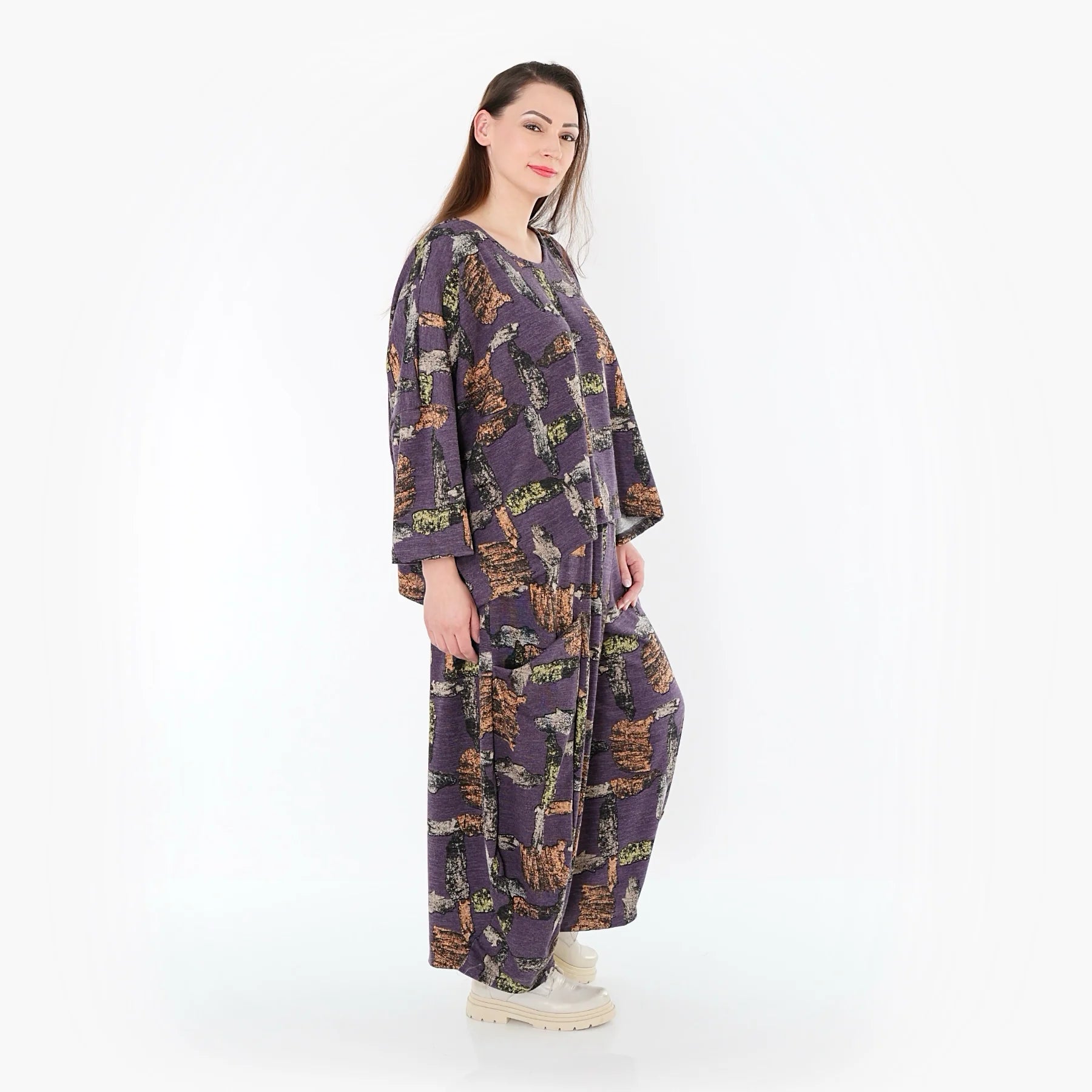  AKH Fashion Überwurf in kastiger Form, aus Materialmix, 1548.03018, Violett/Multi, Schick