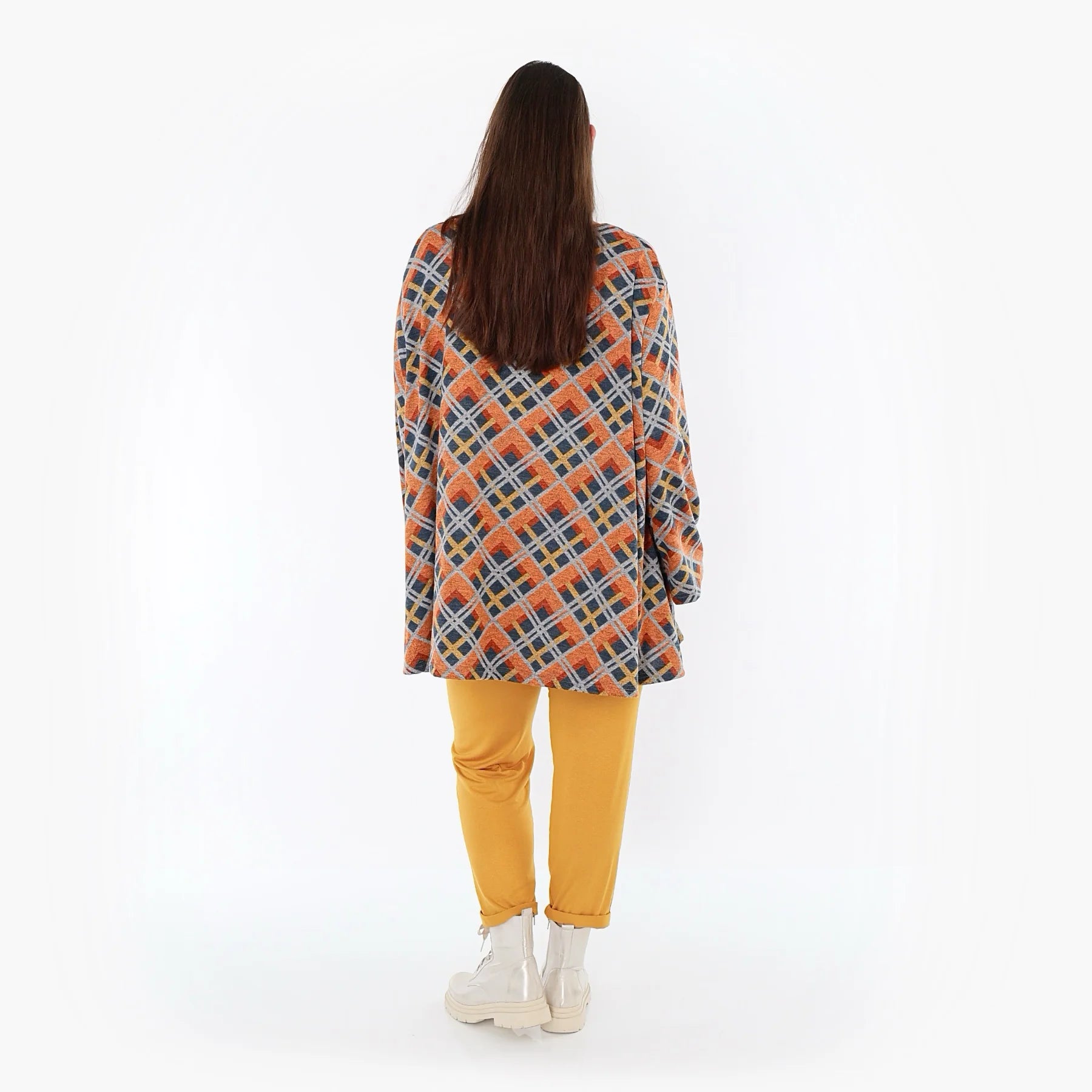  A-Form Bigshirt von AKH Fashion aus Materialmix, 1549.00593, Orange/Blau/Grau, Kariert