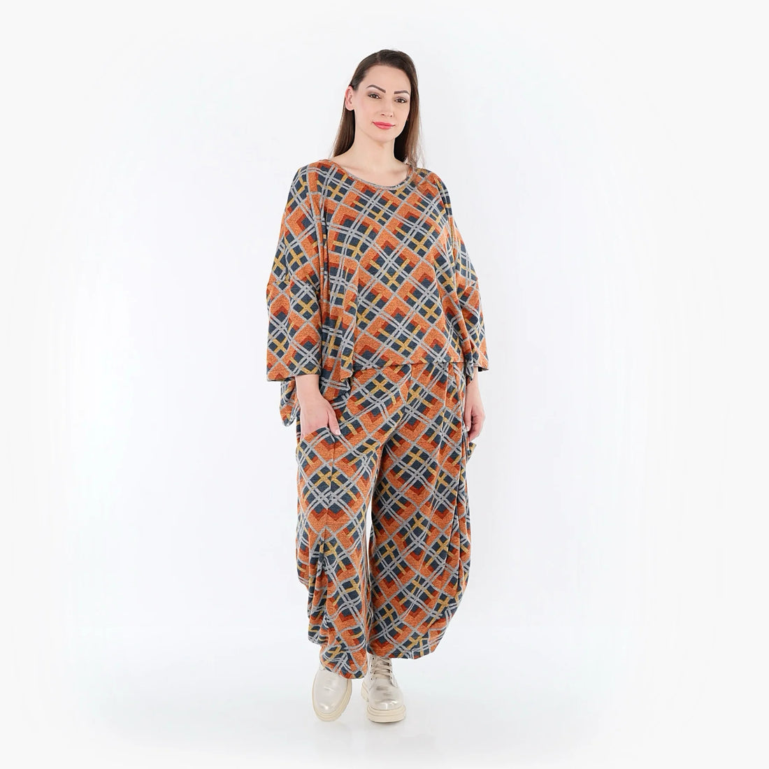  AKH Fashion Überwurf in kastiger Form, aus Materialmix, 1549.03018, Orange/Blau/Grau