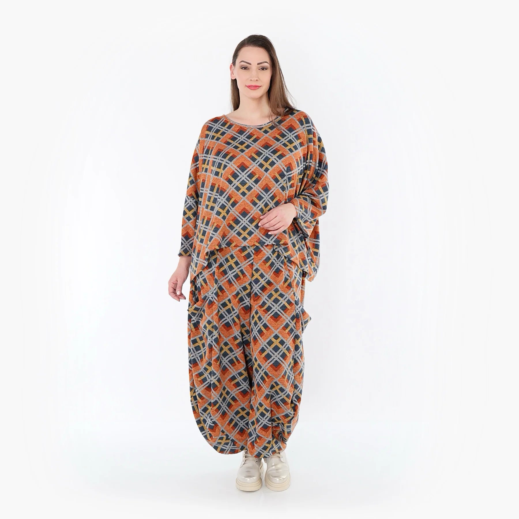  AKH Fashion Überwurf in kastiger Form, aus Materialmix, 1549.03018, Orange/Blau/Grau