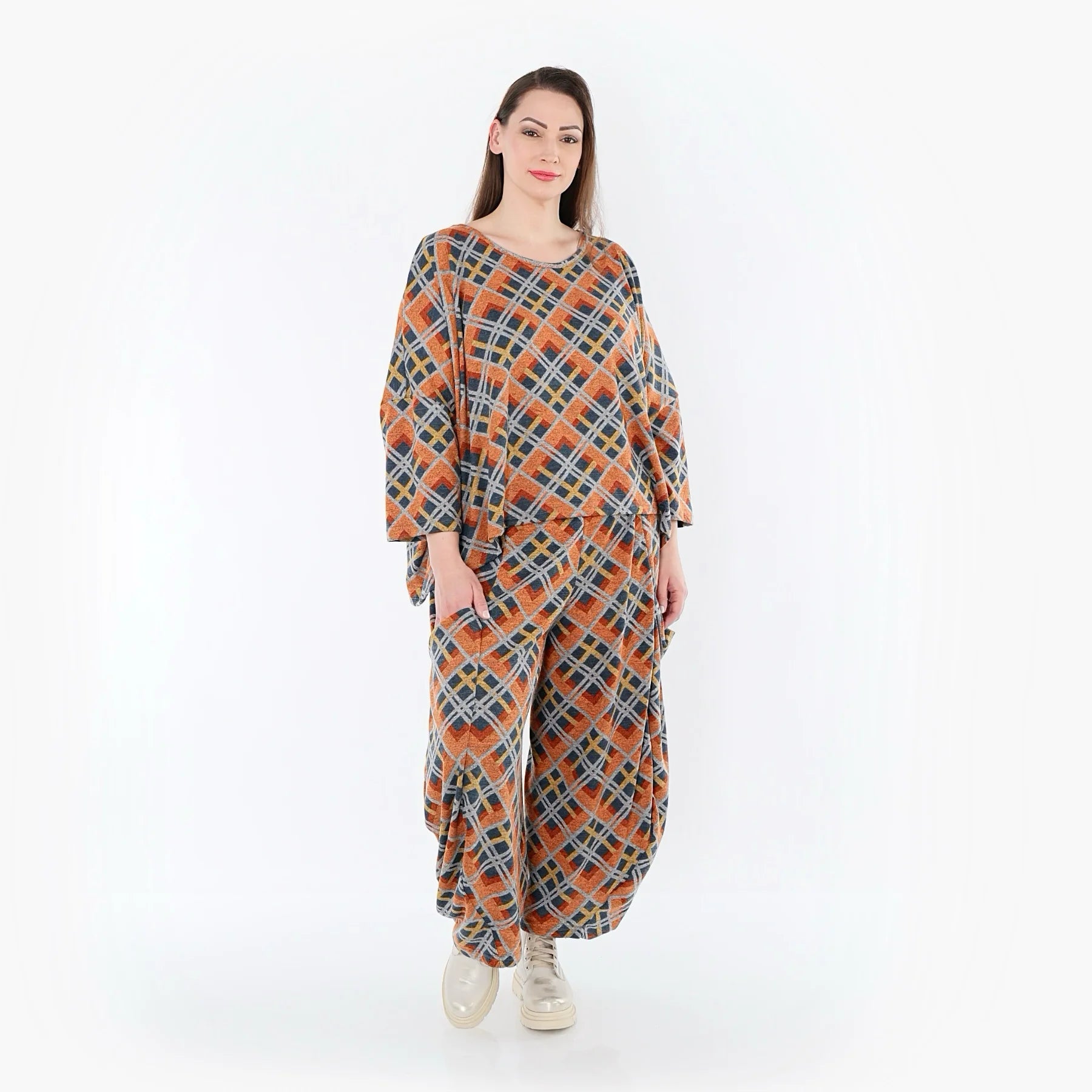  Ballonhose von AKH Fashion aus Materialmix, 1549.08069, Orange/Blau/Grau, Kariert, Schick