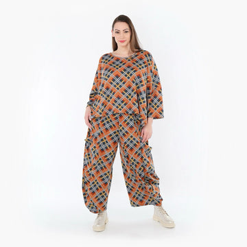  Ballonhose von AKH Fashion aus Materialmix, 1549.08069, Orange/Blau/Grau, Kariert, Schick