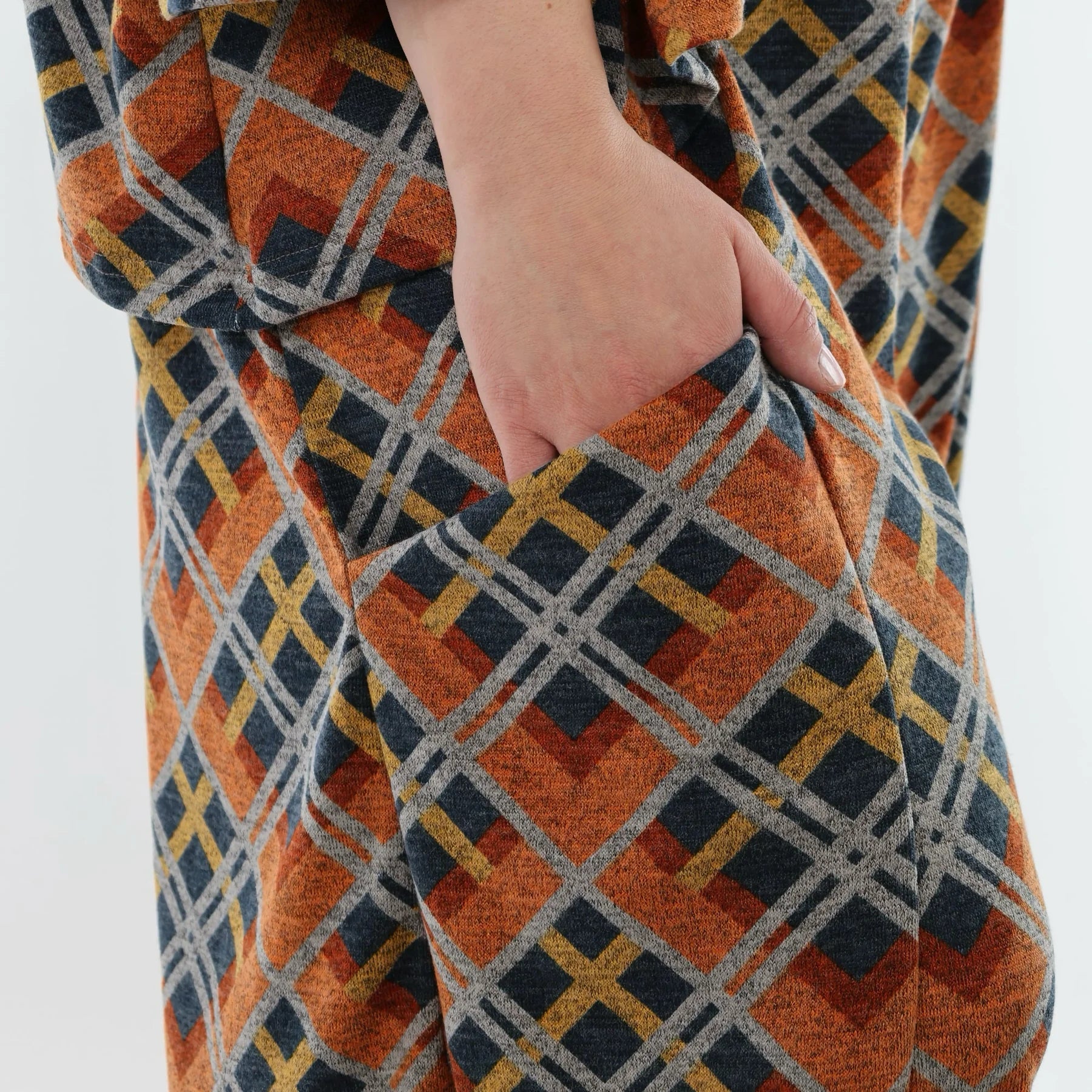  Ballonhose von AKH Fashion aus Materialmix, 1549.08069, Orange/Blau/Grau, Kariert, Schick