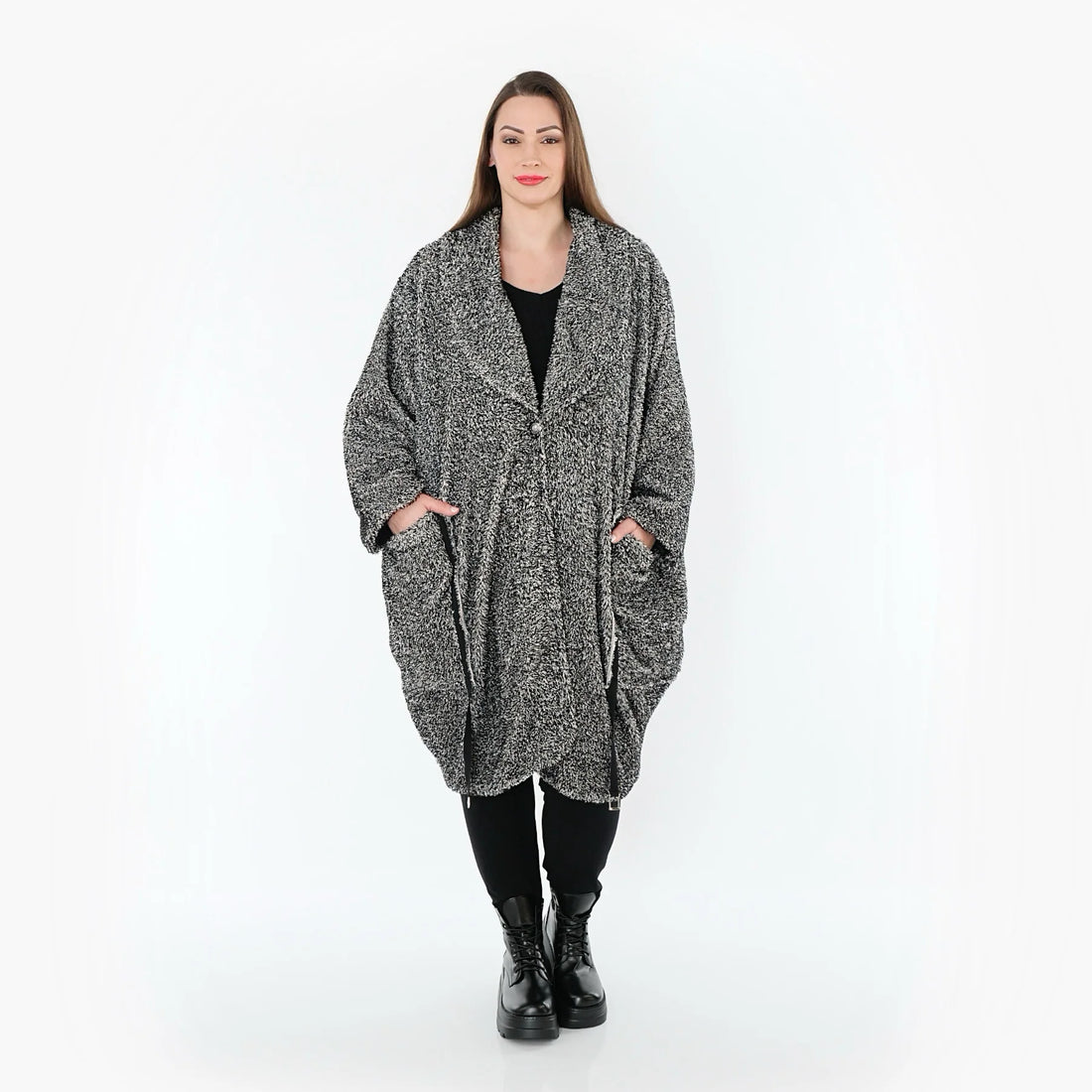  Ballonmantel von AKH Fashion aus Materialmix, 1551.07164, Schwarz/Weiß, Meliert, Schick