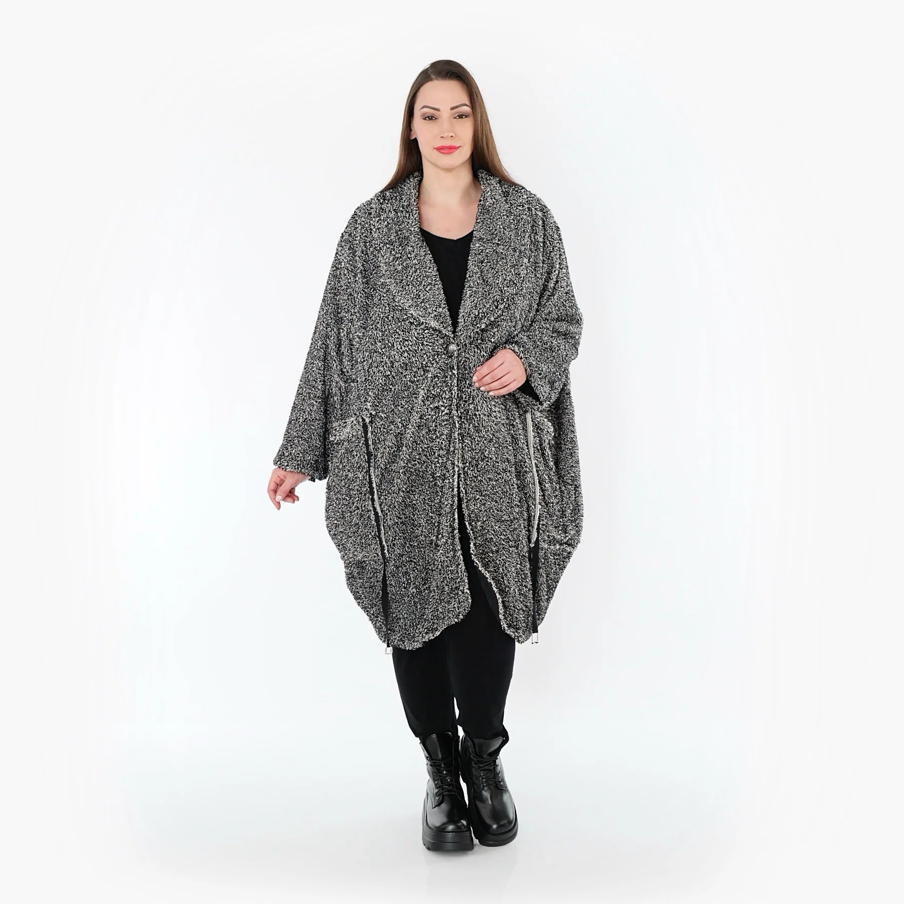  Ballonmantel von AKH Fashion aus Materialmix, 1551.07164, Schwarz/Weiß, Meliert, Schick