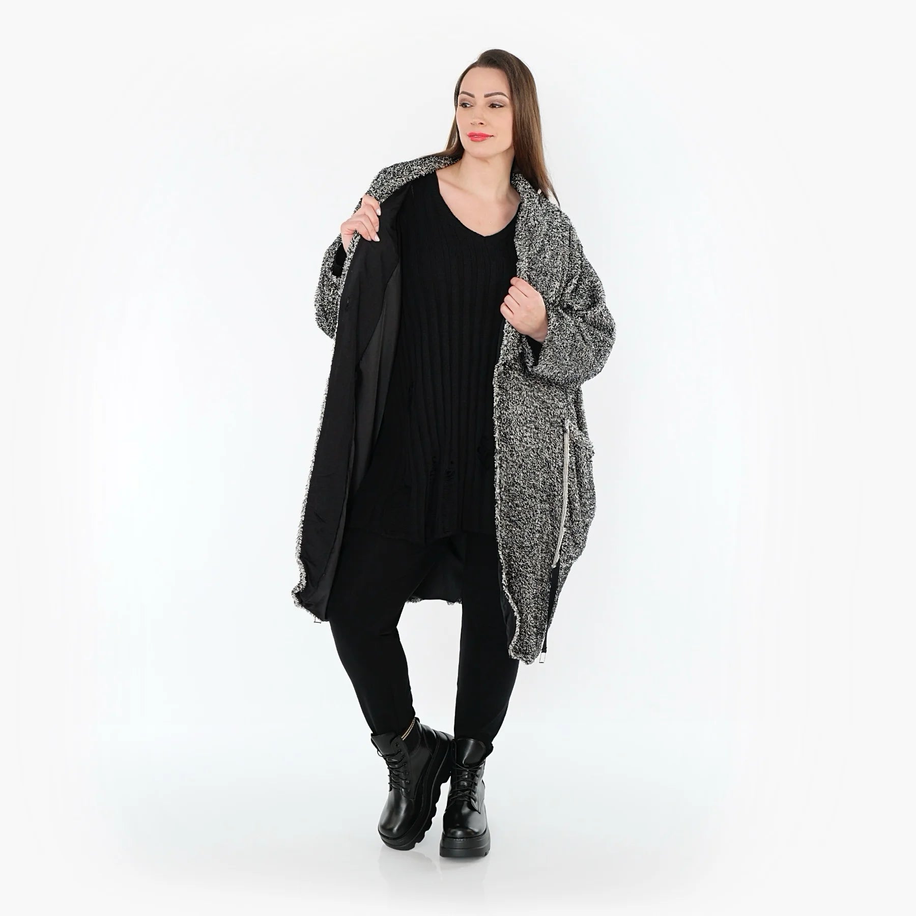  Ballonmantel von AKH Fashion aus Materialmix, 1551.07164, Schwarz/Weiß, Meliert, Schick