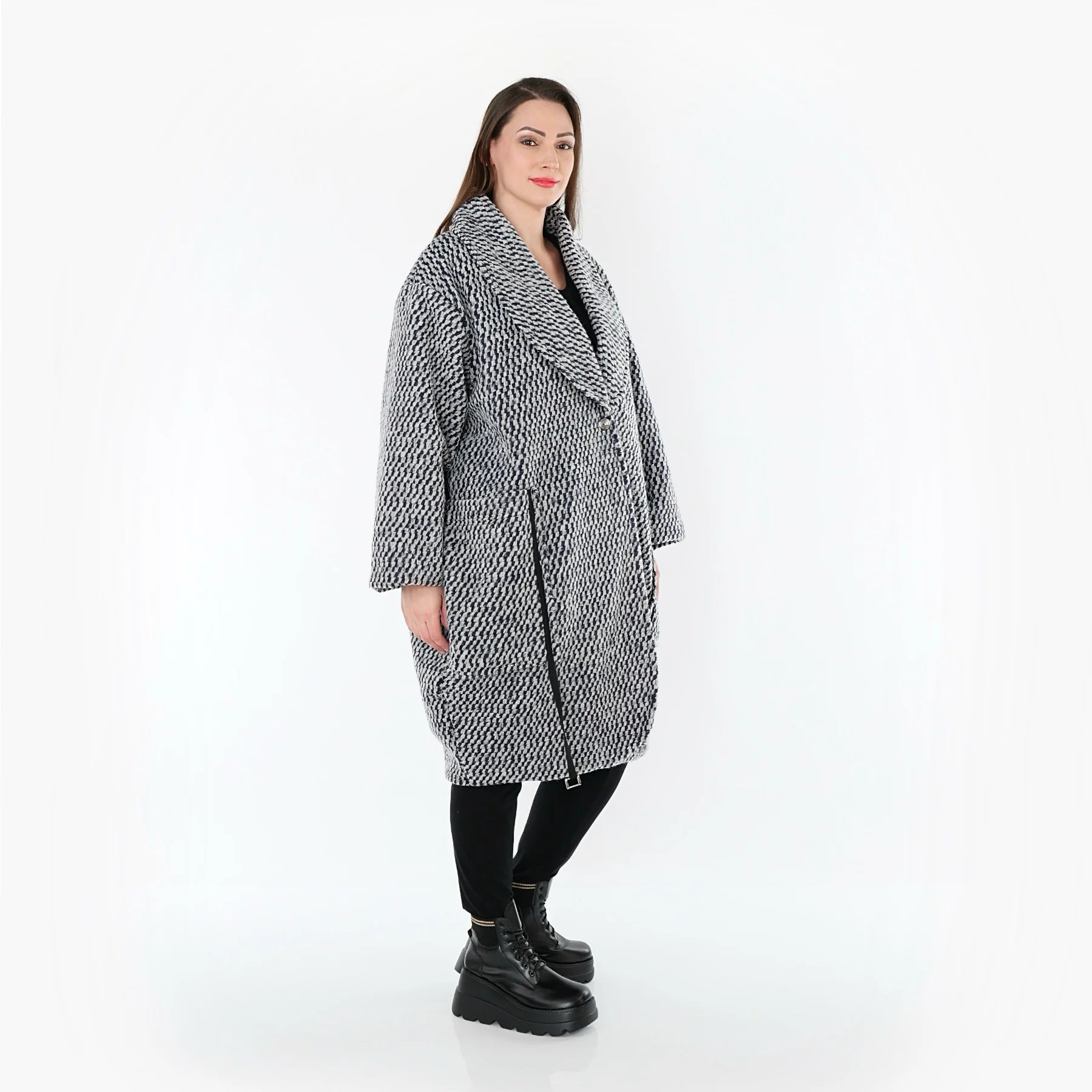  Ballonmantel von AKH Fashion aus Materialmix, 1554.07164, Grau/Blau, Kariert, Ausgefallen