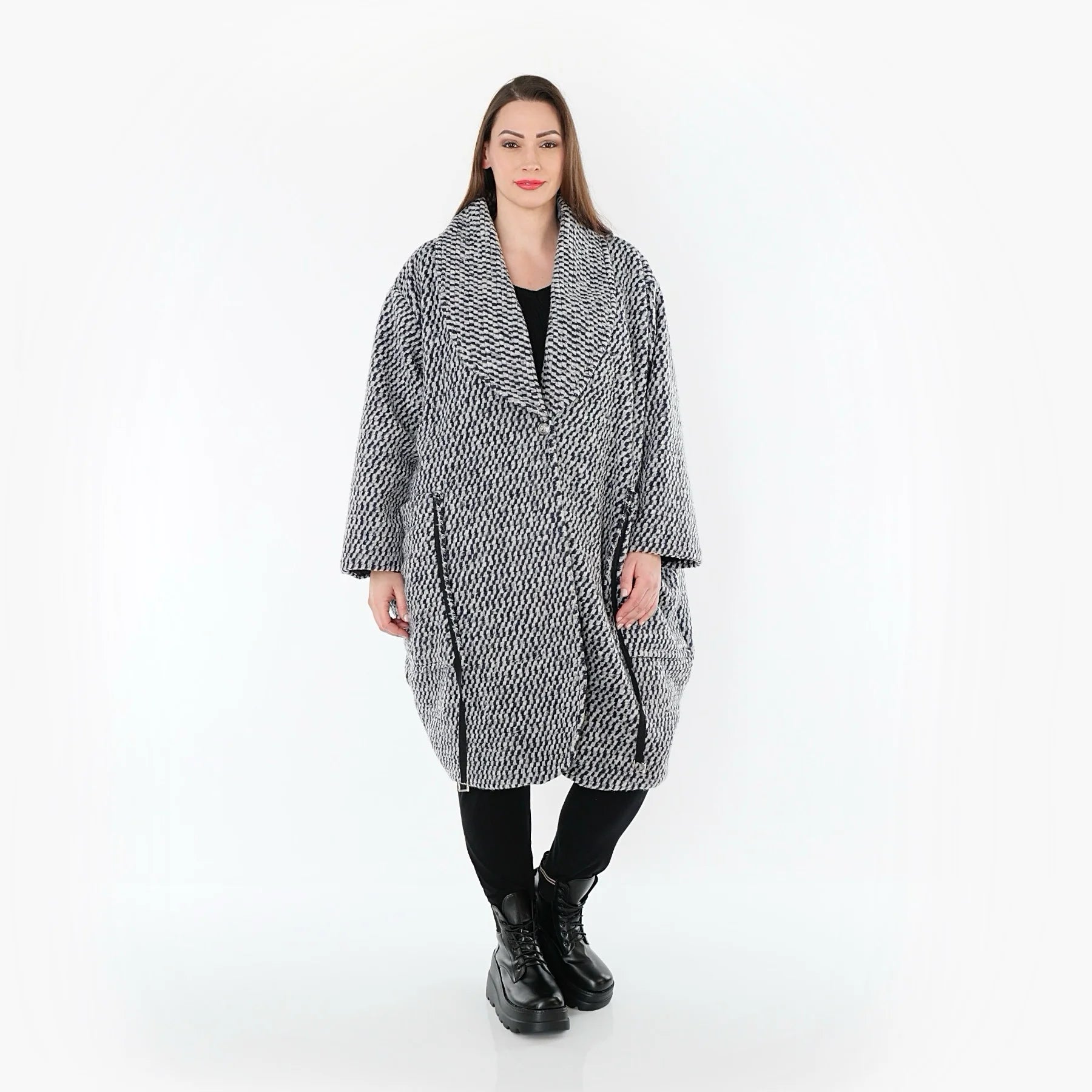  Ballonmantel von AKH Fashion aus Materialmix, 1554.07164, Grau/Blau, Kariert, Ausgefallen