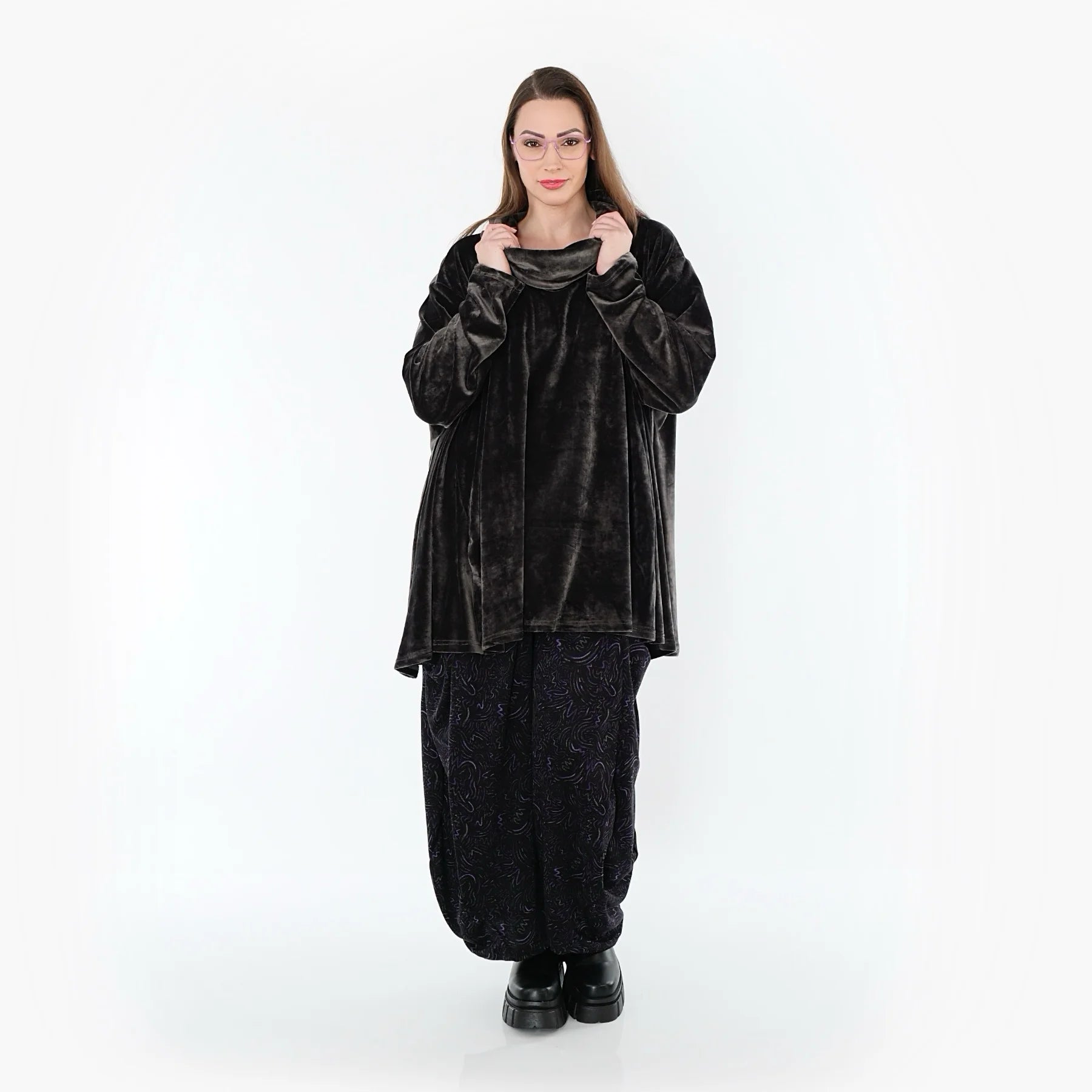  A-Form Bigshirt von AKH Fashion aus Materialmix, 1555.0593R, Anthrazit, Ausgefallen, Zeitlos