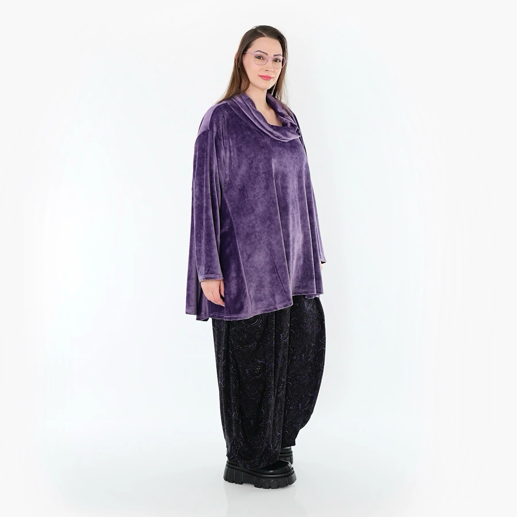  A-Form Bigshirt von AKH Fashion aus Materialmix, 1555.0593R, Lila, Ausgefallen, Zeitlos