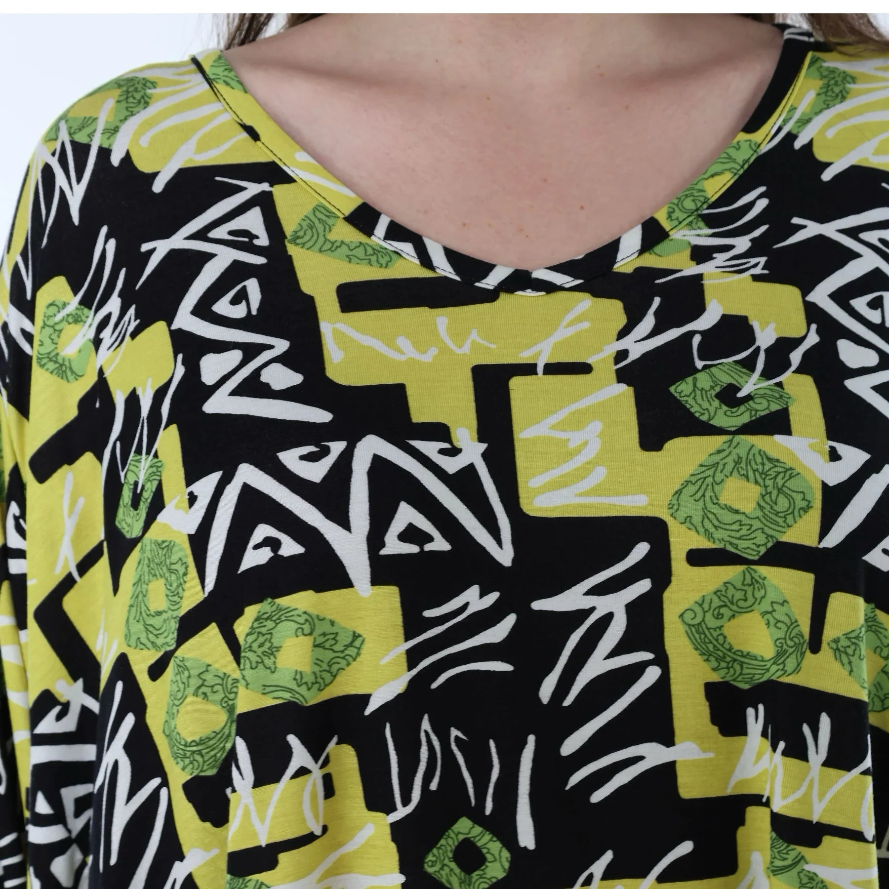  A-Form Bigshirt von AKH Fashion aus Viskose, 1556.00593, Gelb/Multi, Abstrakt, Ausgefallen