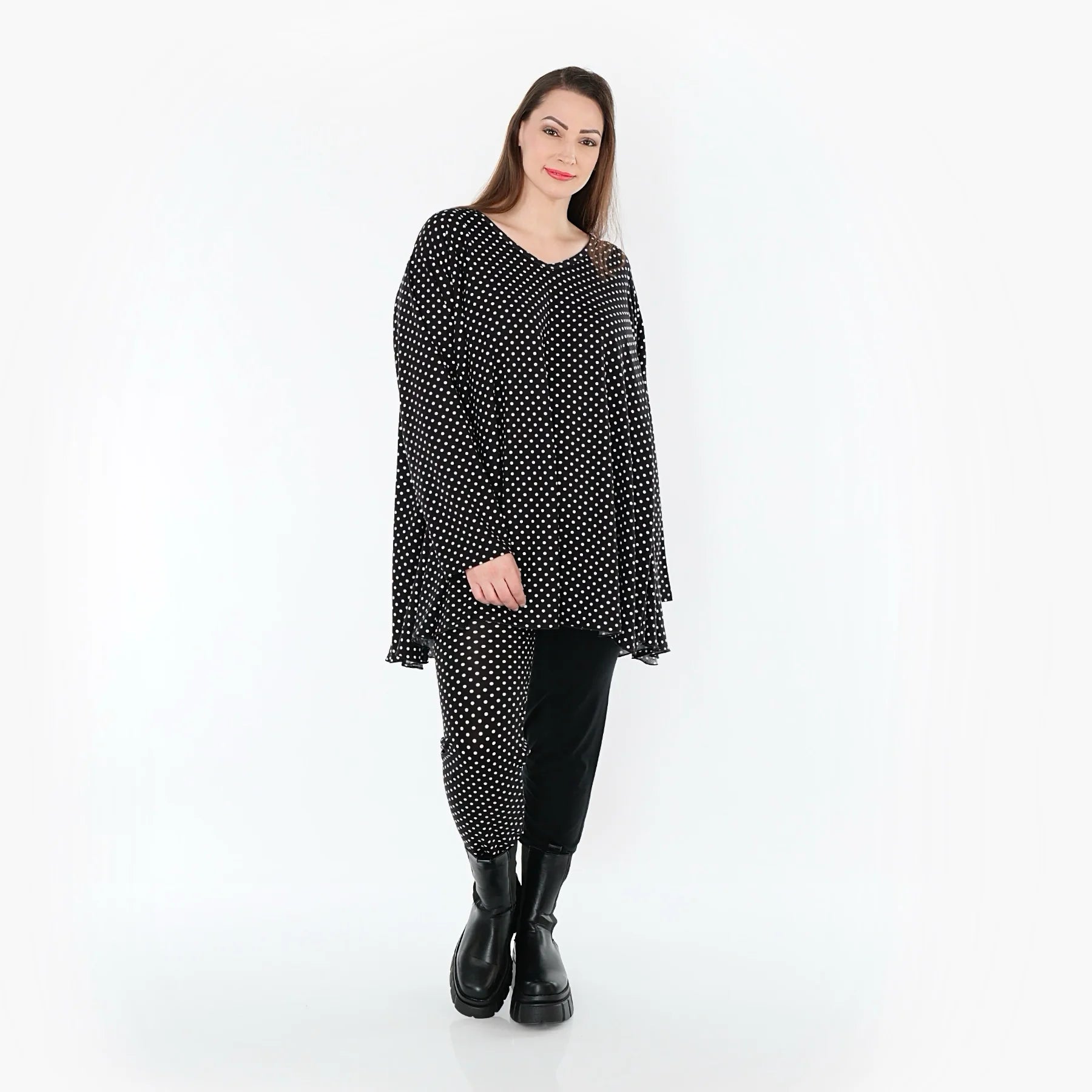  A-Form Bigshirt von AKH Fashion aus Viskose, 1557.00593, Schwarz/Weiß, Punkte, Ausgefallen