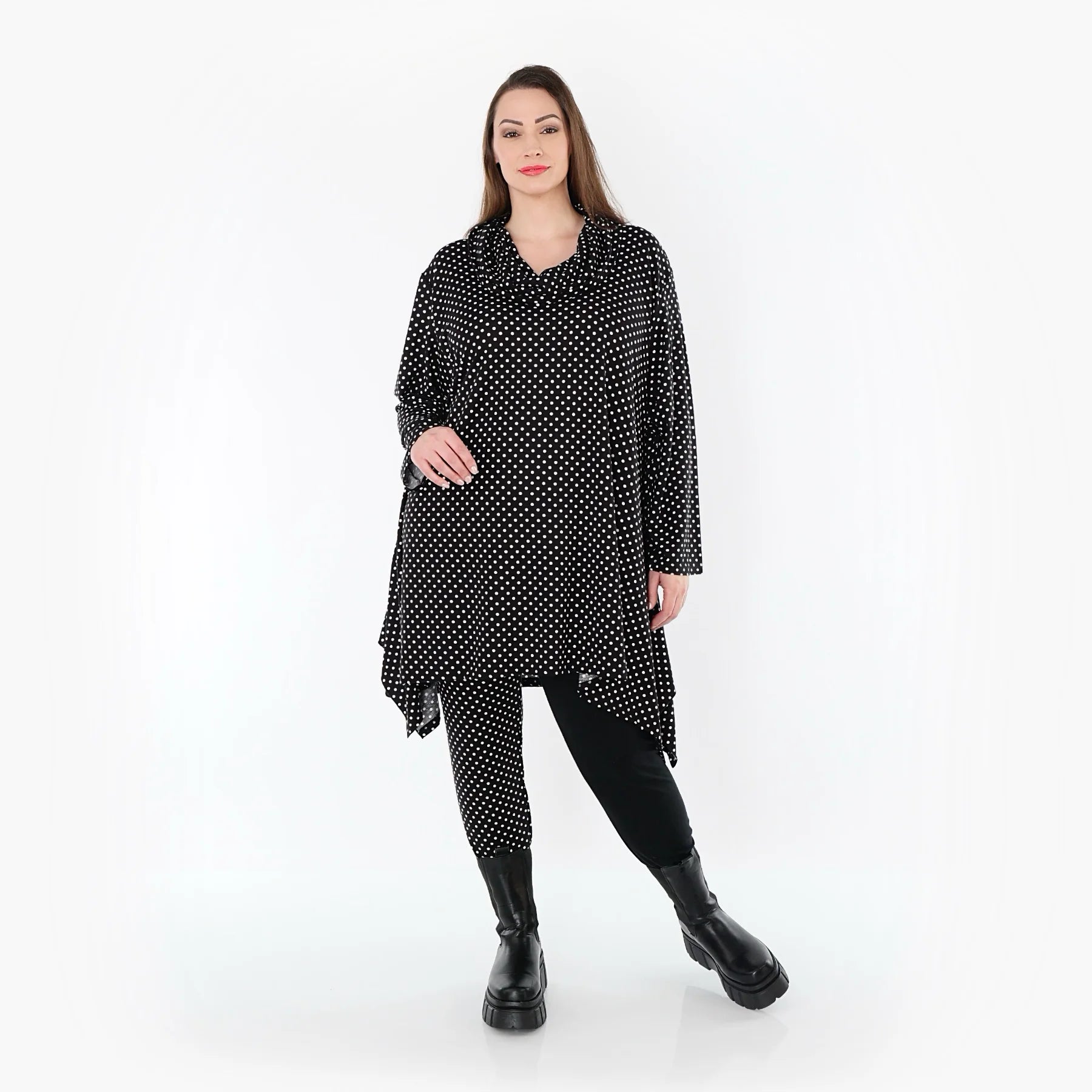  A-Form Bigshirt von AKH Fashion aus Viskose, 1557.03371, Schwarz/Weiß, Punkte, Ausgefallen