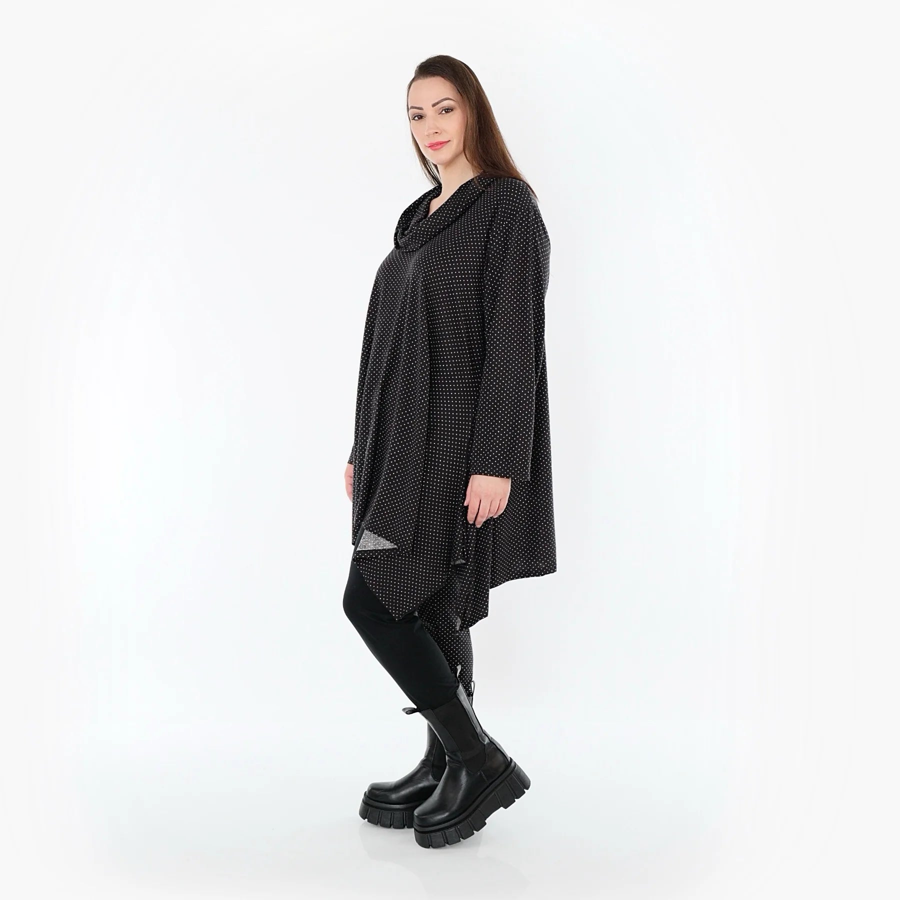  A-Form Bigshirt von AKH Fashion aus Viskose, 1558.03371, Schwarz/Weiß, Punkte, Ausgefallen
