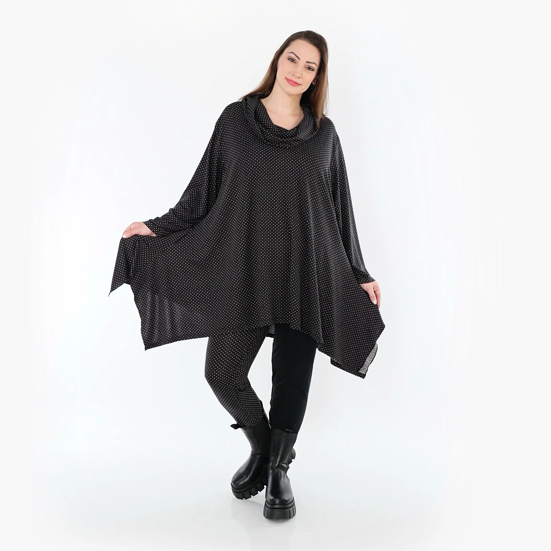  A-Form Bigshirt von AKH Fashion aus Viskose, 1558.03371, Schwarz/Weiß, Punkte, Ausgefallen