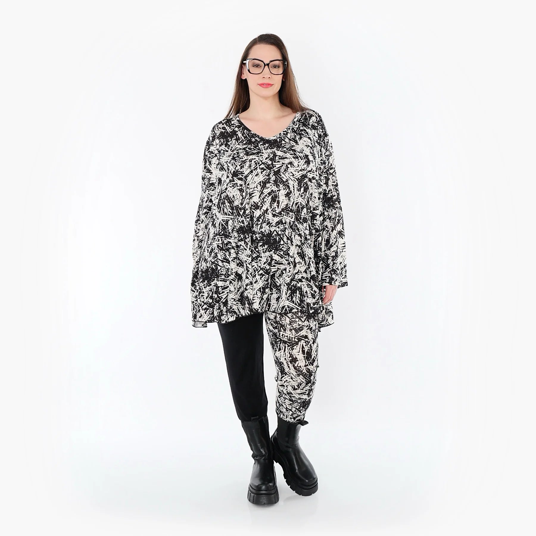  AKH Fashion Leggings in gerader Form, aus Viskose, 1559.0P100, Schwarz/Weiß, Abstrakt