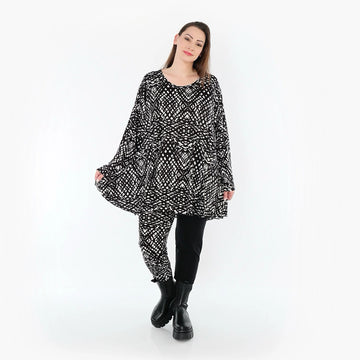  AKH Fashion Shirt in Glocken-Form, aus Viskose, 1560.01892, Schwarz/Weiß, Abstrakt, Schick