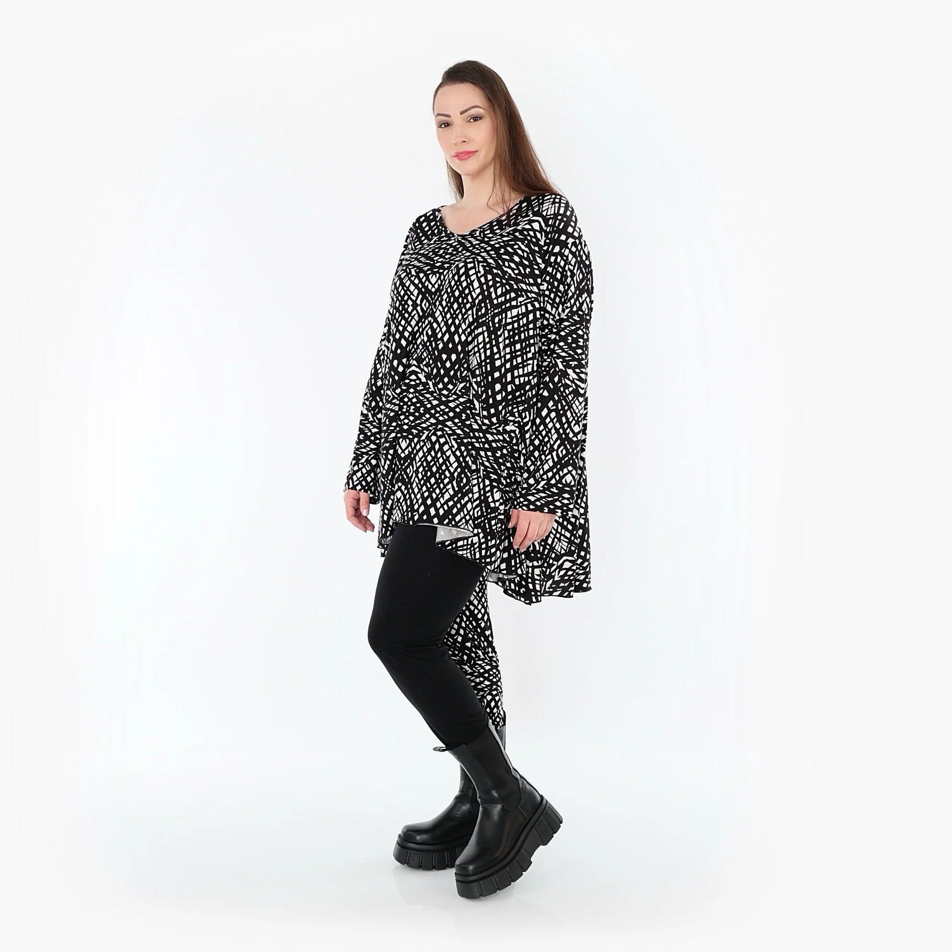  AKH Fashion Leggings in gerader Form, aus Viskose, 1560.0P100, Schwarz/Weiß, Abstrakt