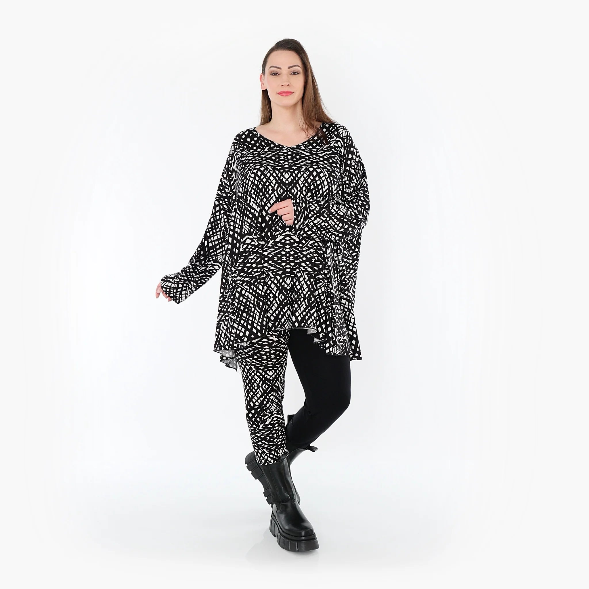  AKH Fashion Leggings in gerader Form, aus Viskose, 1560.0P100, Schwarz/Weiß, Abstrakt