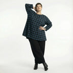  A-Form Bigshirt von AKH Fashion aus Polyester, 1562.00593, Blau/Schwarz, Kariert, Schick