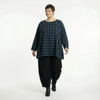  A-Form Bigshirt von AKH Fashion aus Polyester, 1562.00593, Blau/Schwarz, Kariert, Schick
