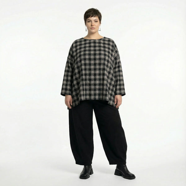 A-Form Bigshirt von AKH Fashion aus Polyester, 1562.00593, Grau/Schwarz, Kariert, Schick