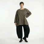  A-Form Bigshirt von AKH Fashion aus Polyester, 1562.00593, Sand/Schwarz, Kariert, Schick