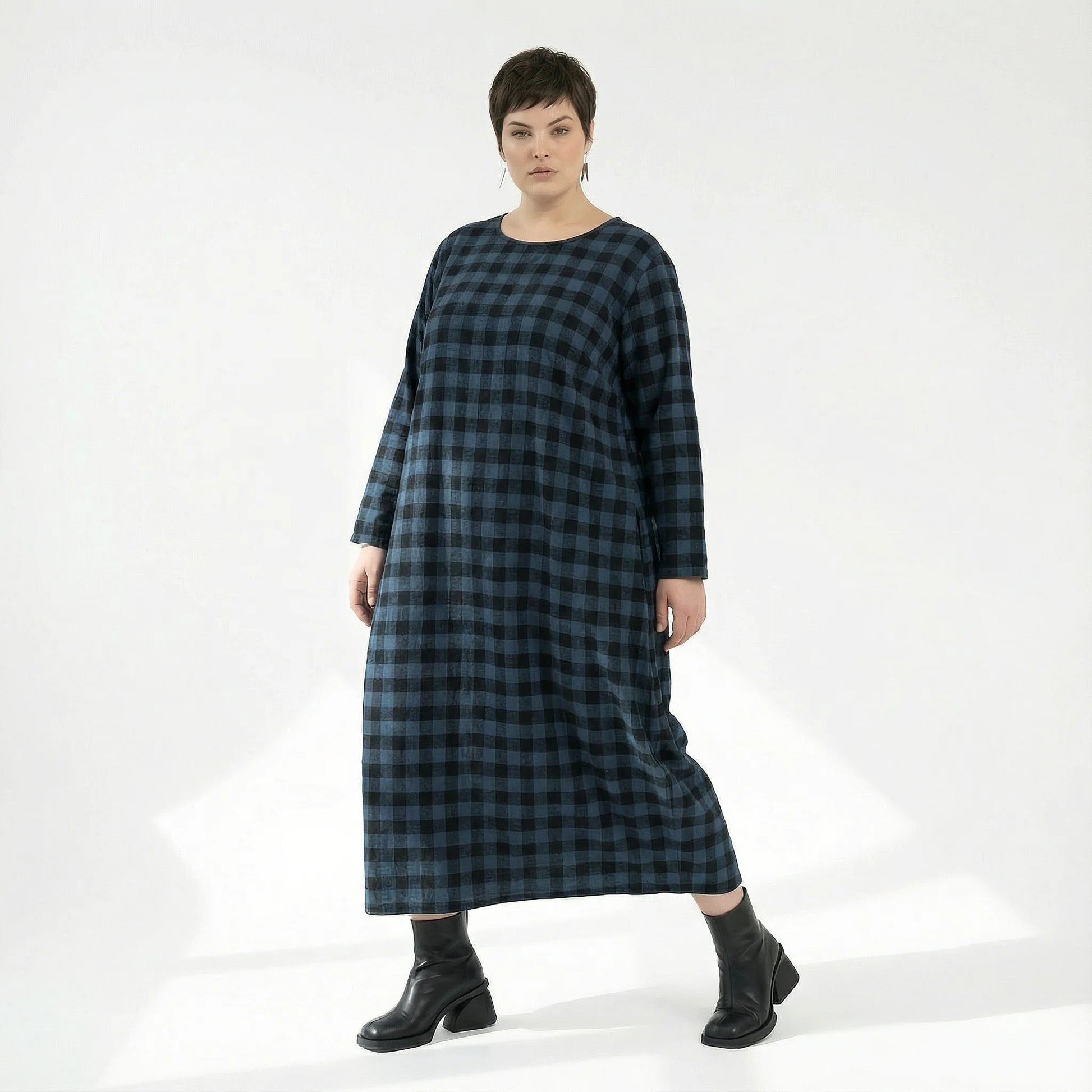  Ballonkleid von AKH Fashion aus Polyester, 1562.01926, Blau/Schwarz, Kariert, Ausgefallen