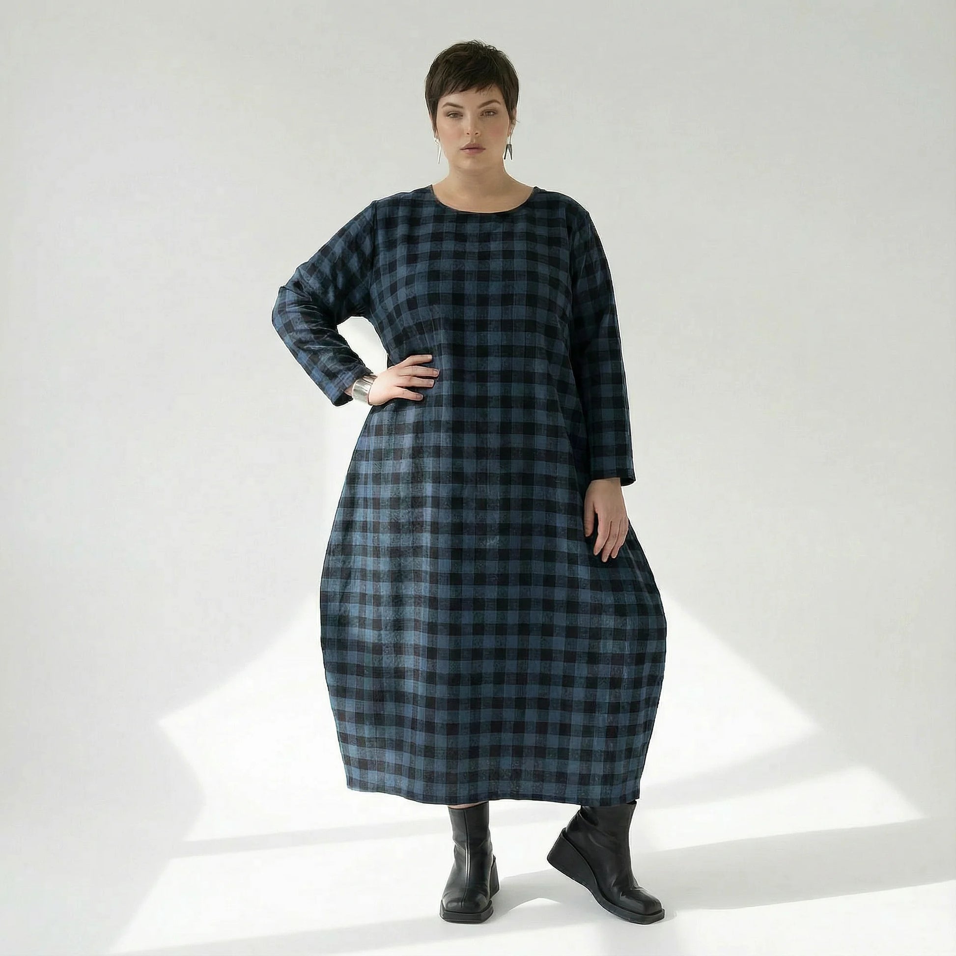  Ballonkleid von AKH Fashion aus Polyester, 1562.01926, Blau/Schwarz, Kariert, Ausgefallen