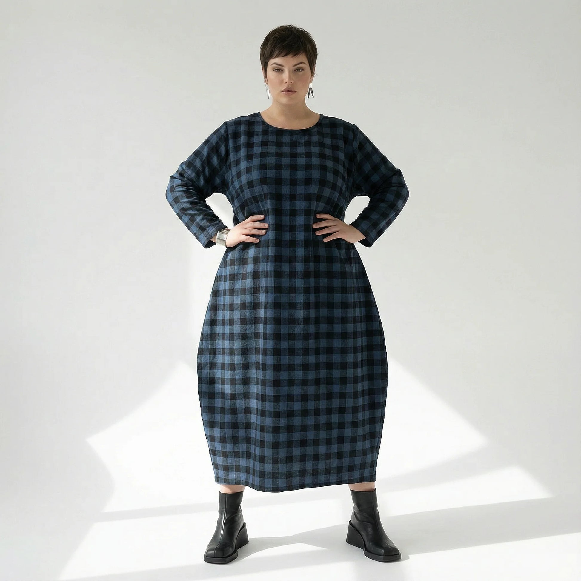  Ballonkleid von AKH Fashion aus Polyester, 1562.01926, Blau/Schwarz, Kariert, Ausgefallen