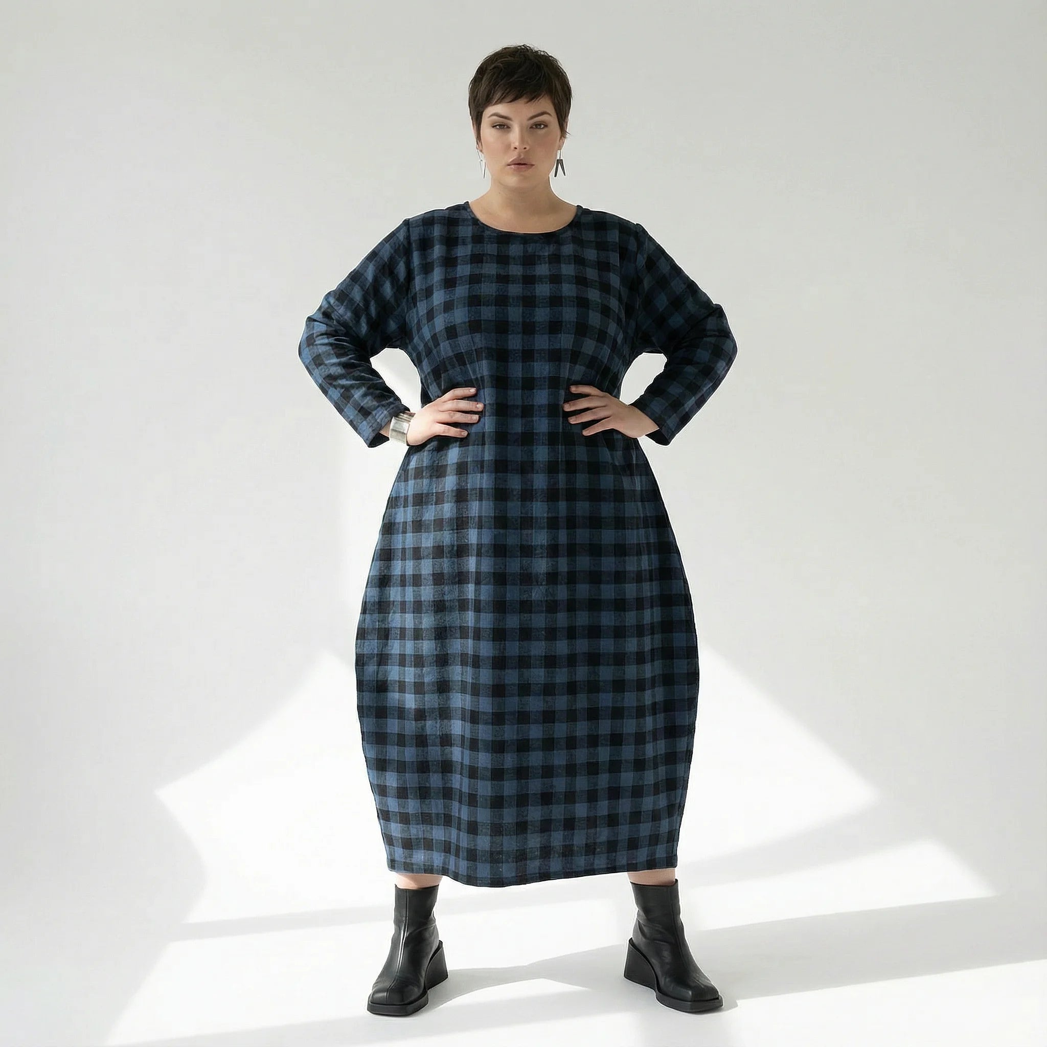  Ballonkleid von AKH Fashion aus Polyester, 1562.01926, Blau/Schwarz, Kariert, Ausgefallen