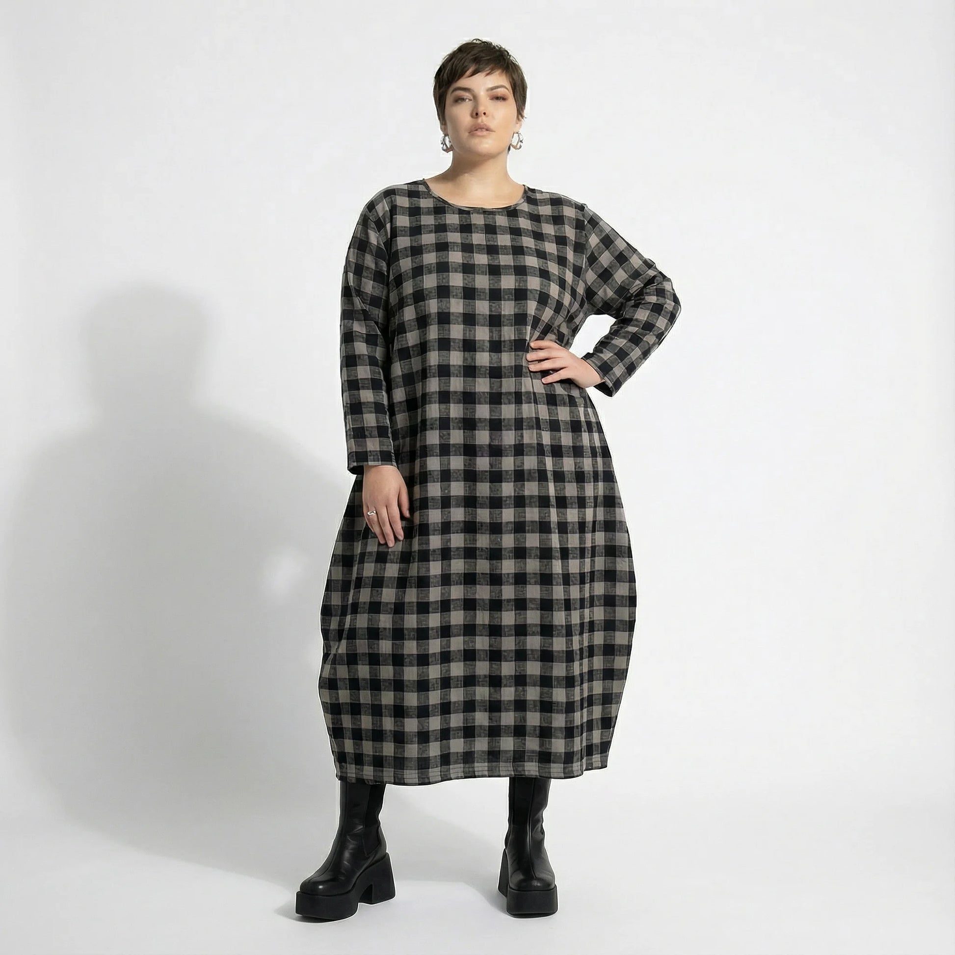  Ballonkleid von AKH Fashion aus Polyester, 1562.01926, Grau/Schwarz, Kariert, Ausgefallen