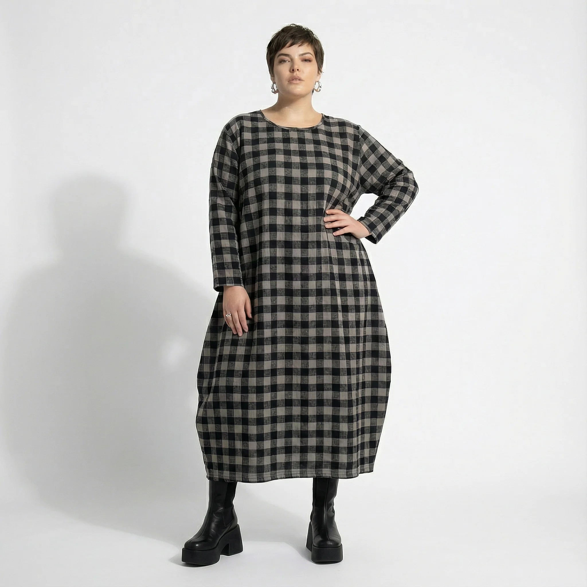  Ballonkleid von AKH Fashion aus Polyester, 1562.01926, Grau/Schwarz, Kariert, Ausgefallen