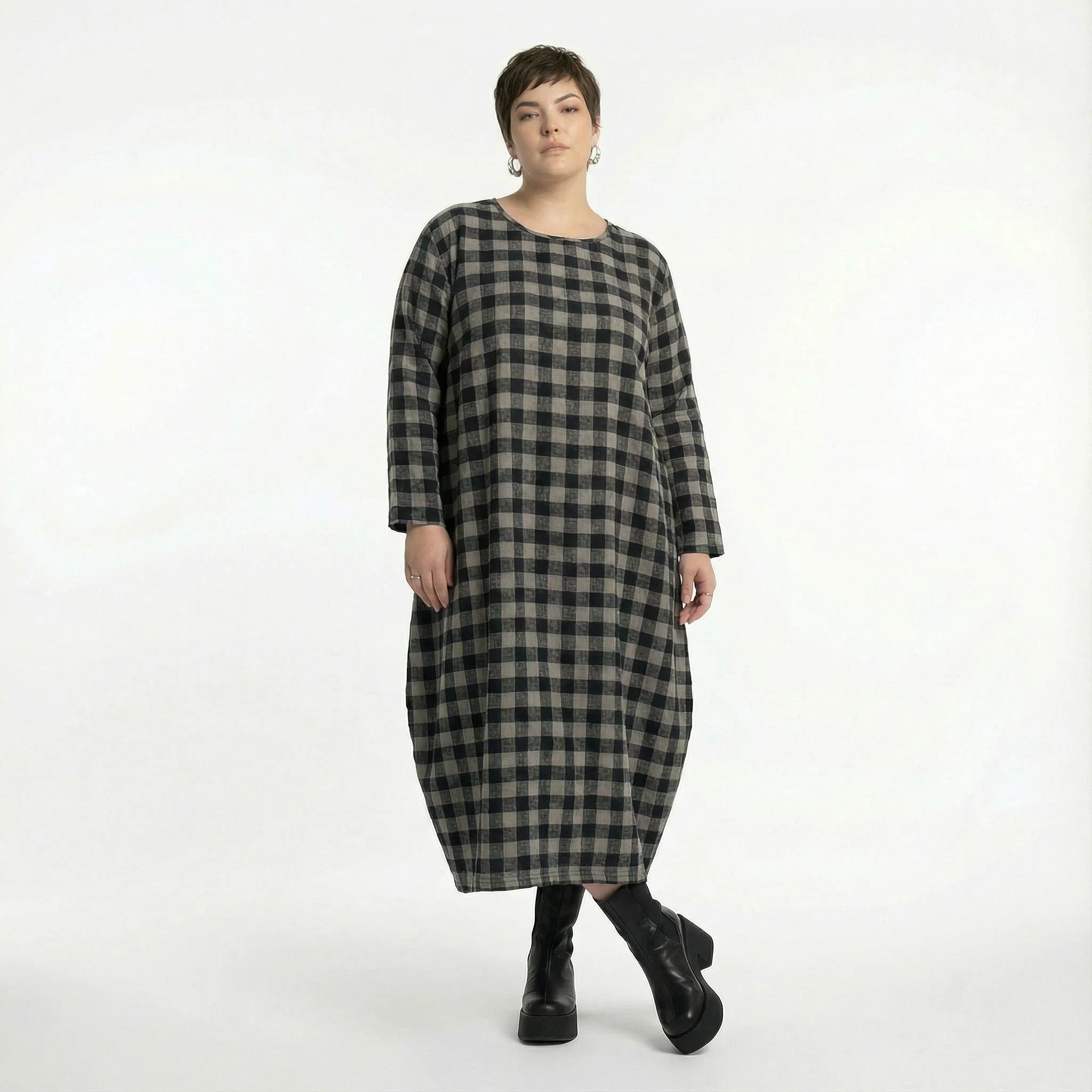  Ballonkleid von AKH Fashion aus Polyester, 1562.01926, Grau/Schwarz, Kariert, Ausgefallen