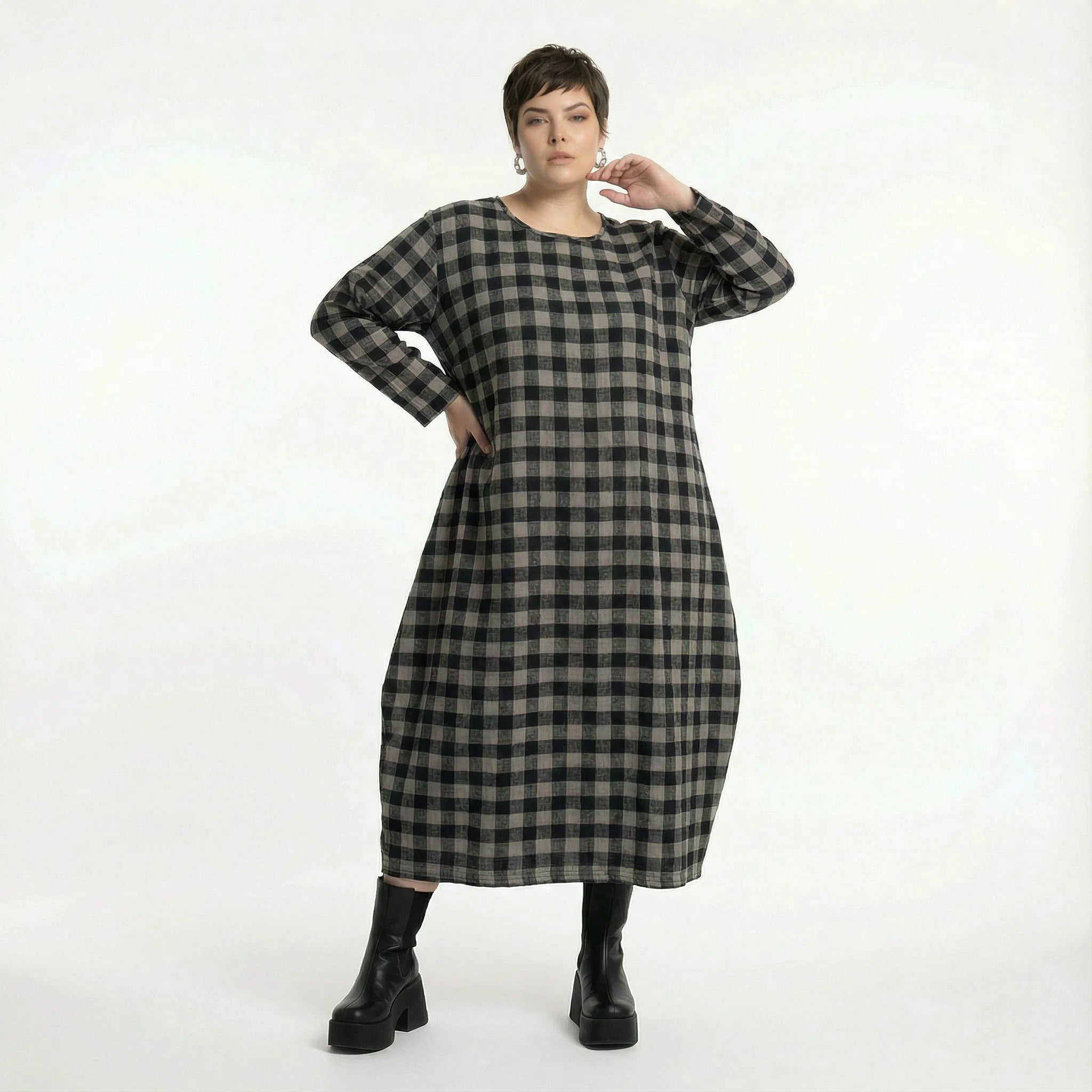  Ballonkleid von AKH Fashion aus Polyester, 1562.01926, Grau/Schwarz, Kariert, Ausgefallen