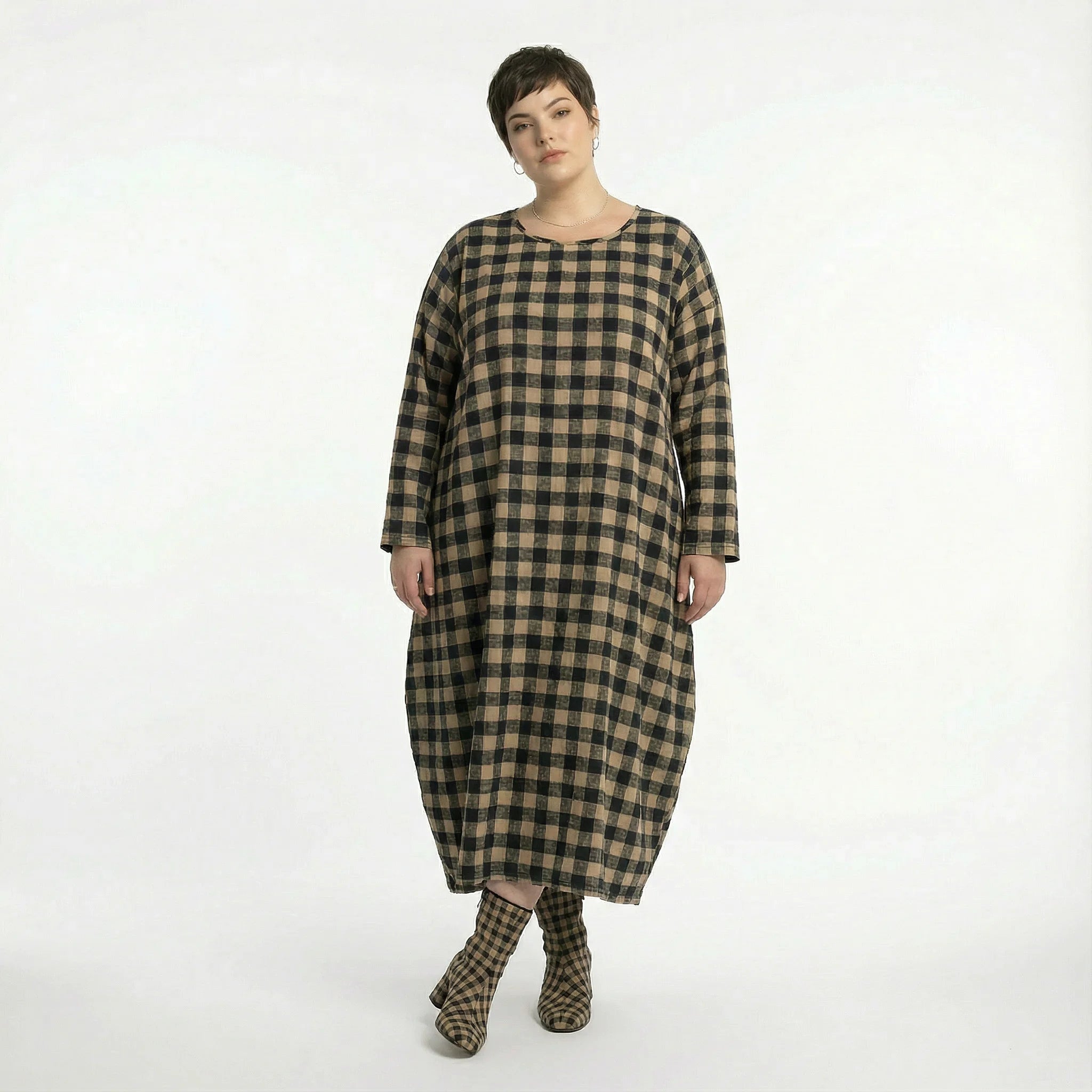  Ballonkleid von AKH Fashion aus Polyester, 1562.01926, Sand/Schwarz, Kariert, Ausgefallen