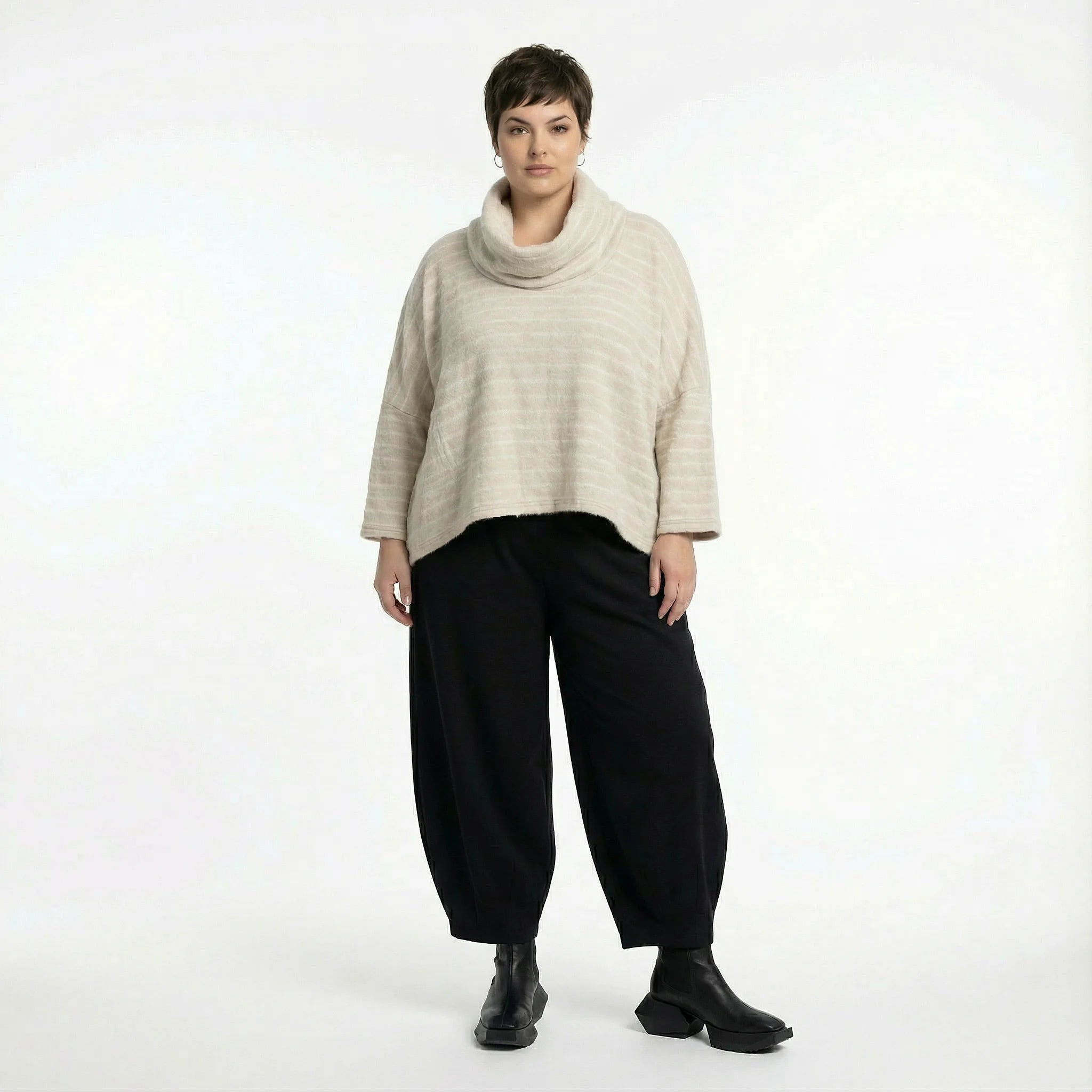  AKH Fashion Bigshirt in kastiger Form, aus Materialmix, 1569.03019, Beige/Weiß, Streifen