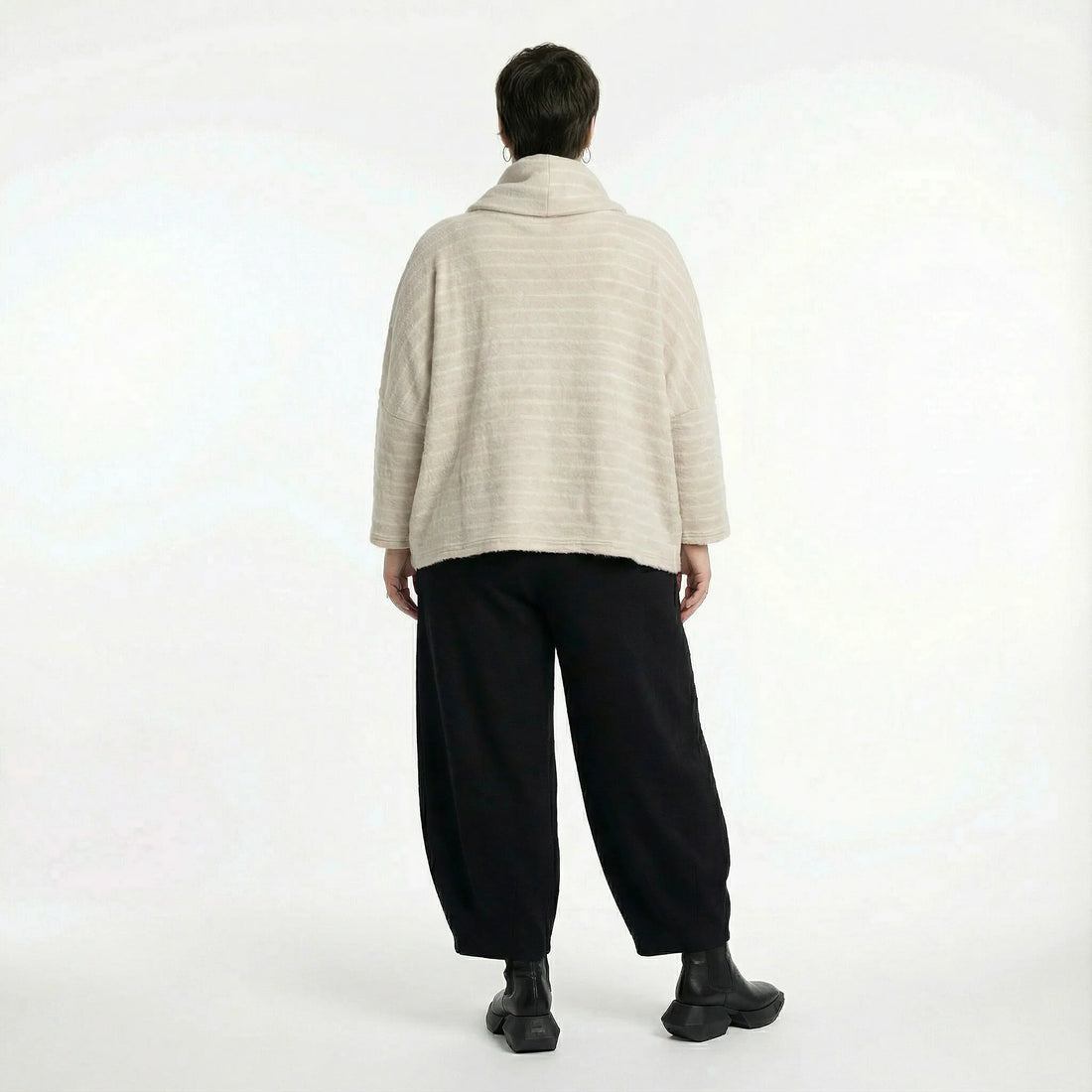  AKH Fashion Bigshirt in kastiger Form, aus Materialmix, 1569.03019, Beige/Weiß, Streifen