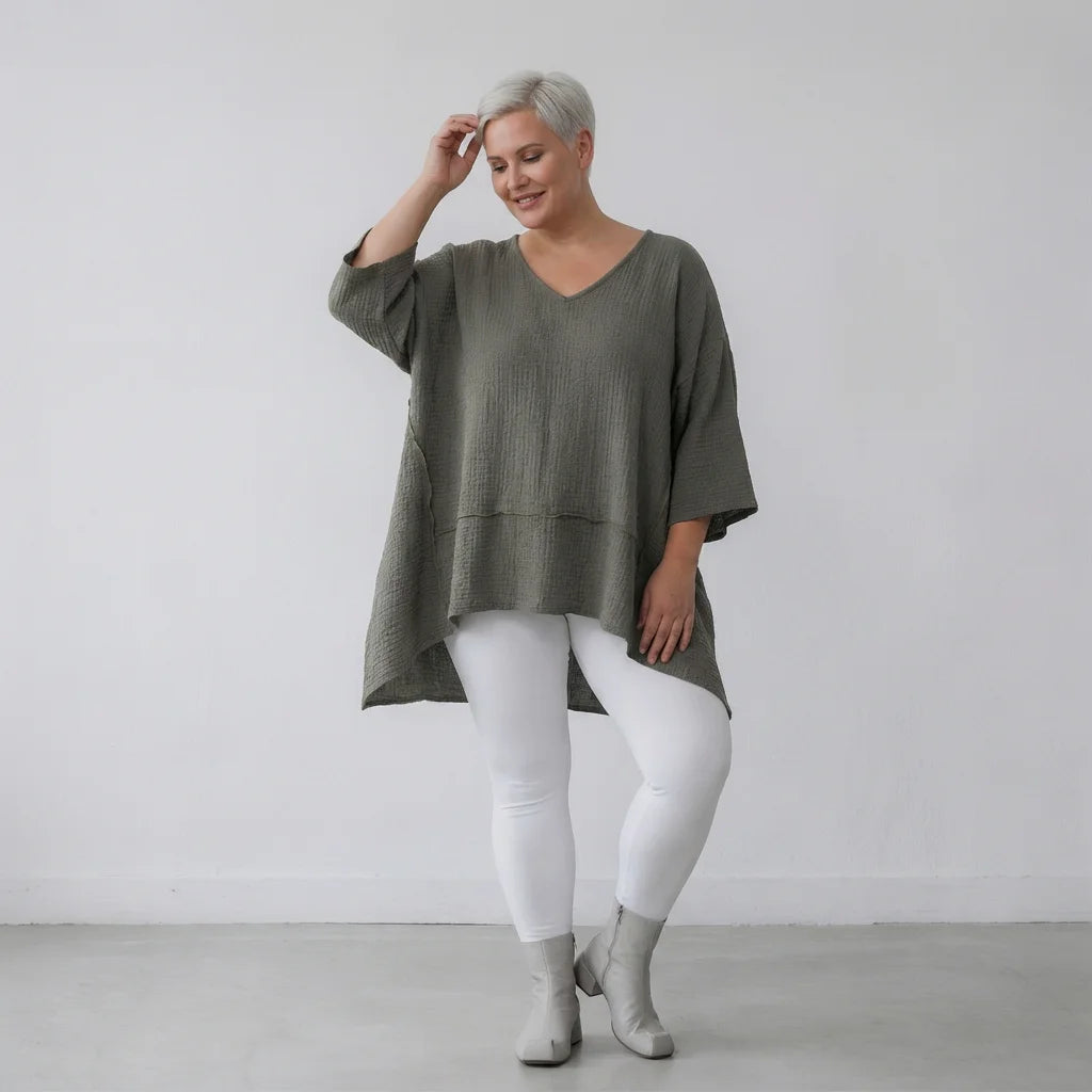  A-Form Bigshirt von AKH Fashion aus Baumwolle, 1573.05593, Khaki, Kariert, Ausgefallen